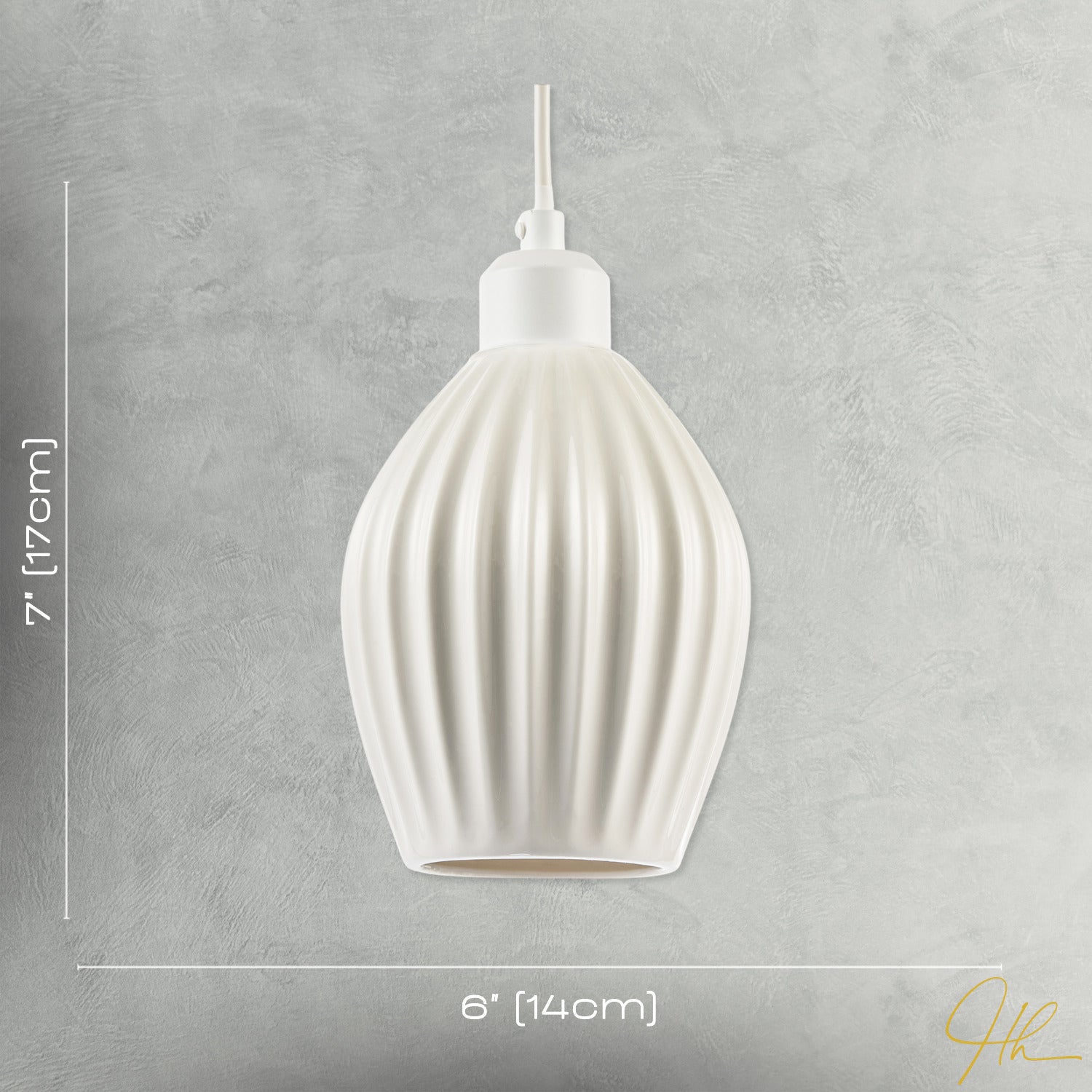 Curvy White Gloss Ceramic Pendant Lamp Shade with Line Rippled Body Image 7