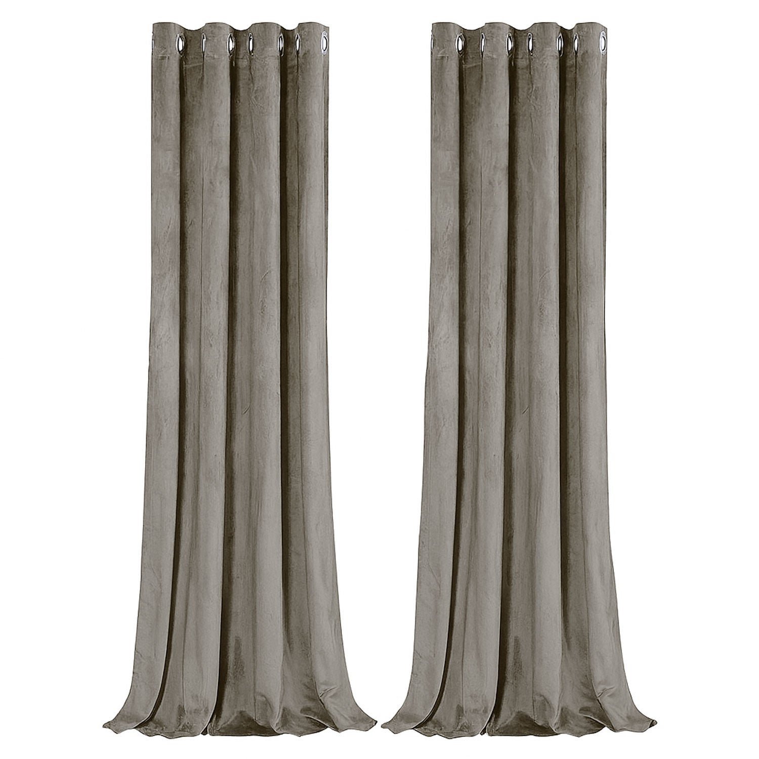 Dark Taupe Velvet Darkening Eyelet Curtains - 46x54 Inch Drop - Pair Image 1
