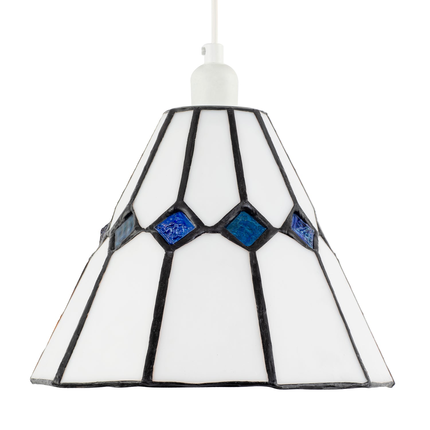 White Glass Tiffany Pendant Light Shade with Midnight Blue Diamonds Image 5