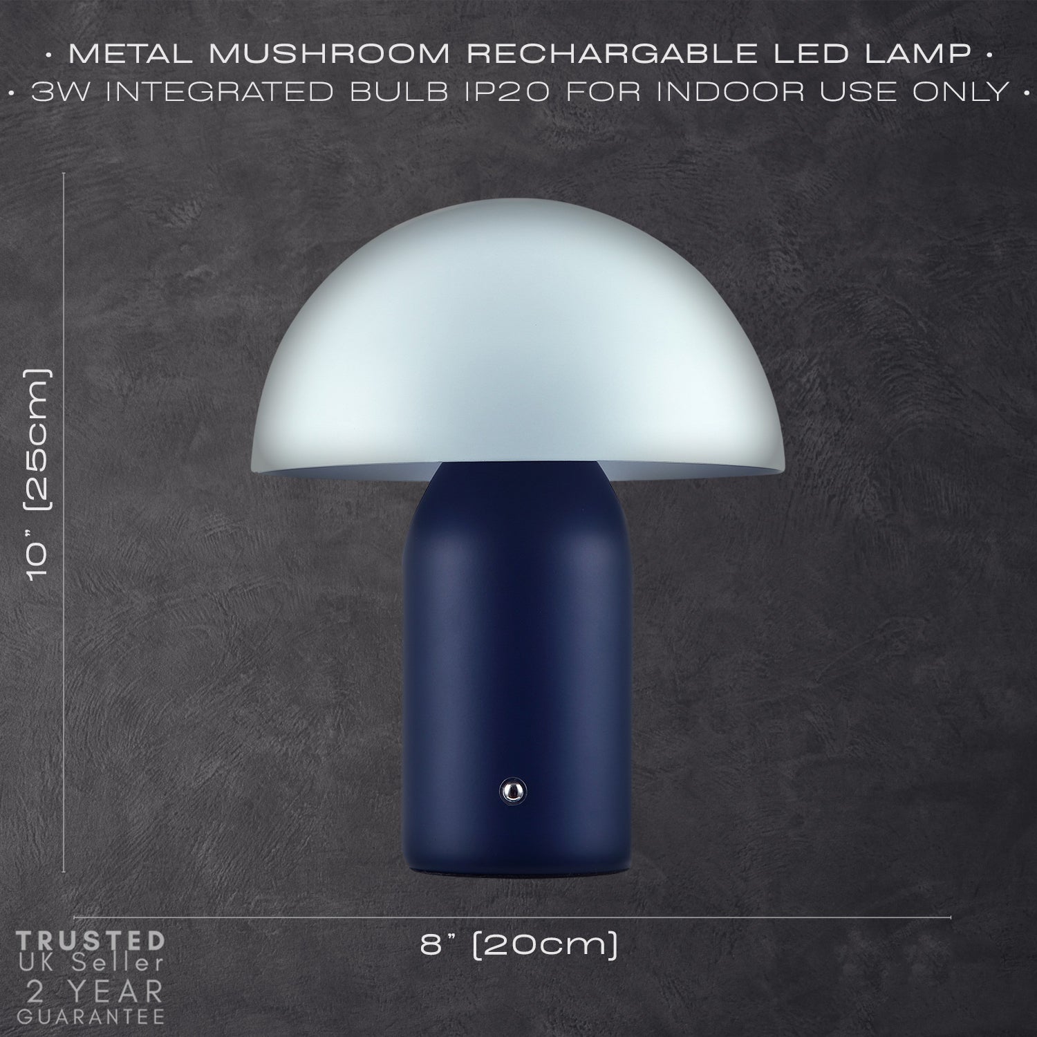 Modern Rechargeable Mushroom Table Lamp in Midnight and Nova Blue - Touch Dimmer Image 7