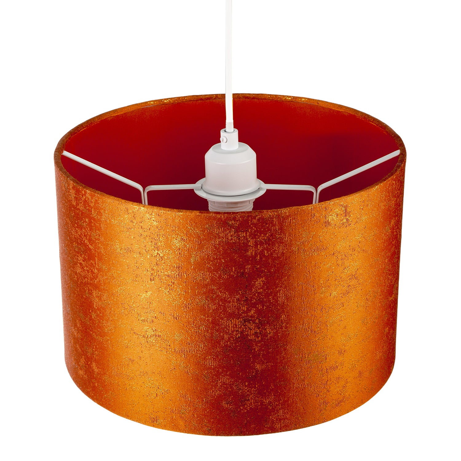 Rustic Orange Jacquard Fabric Lamp Shade with Gold Foil Fleck Accents Image 3