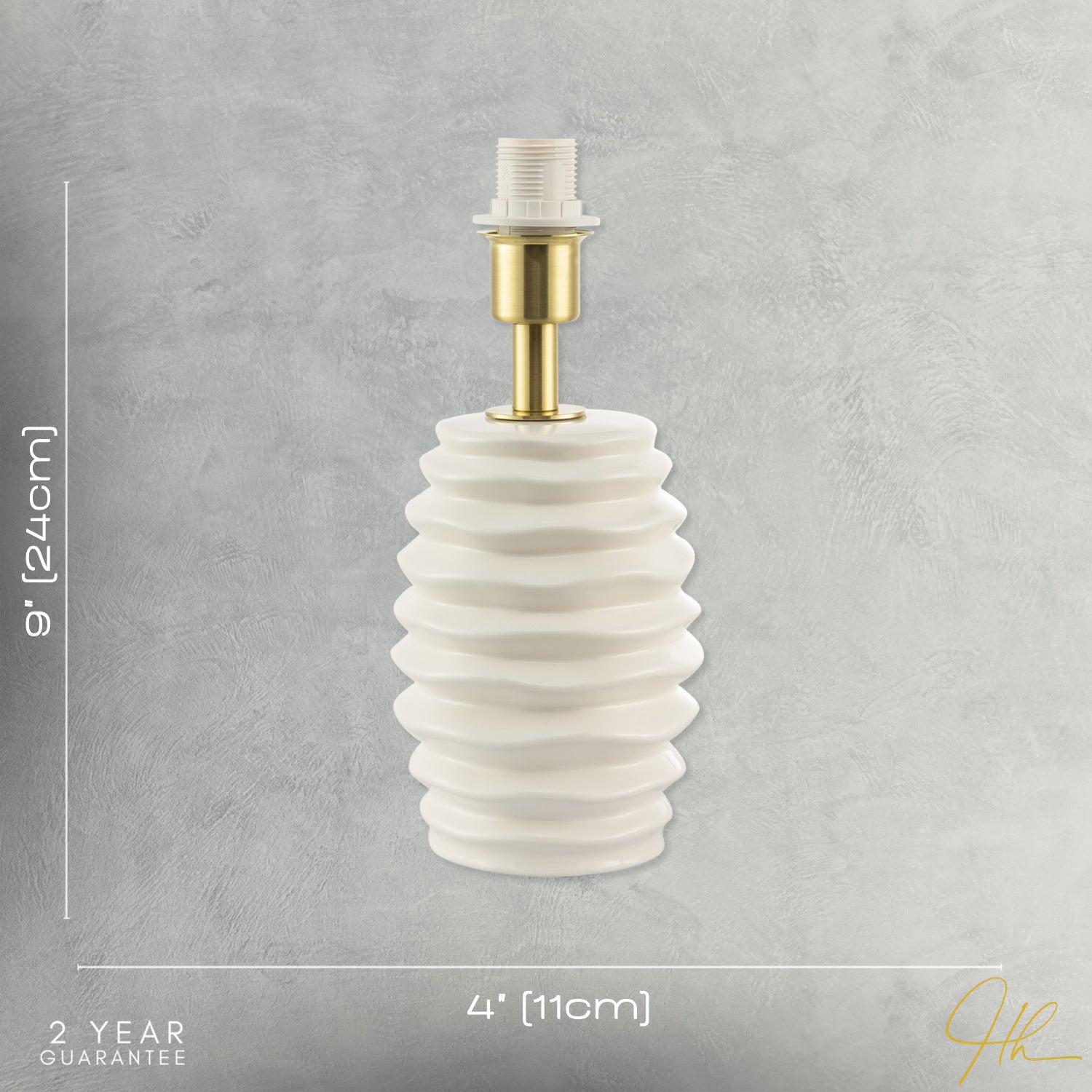 Modern Off-White Gloss Ceramic Table Lamp Base with Rippled Grooves Image 7