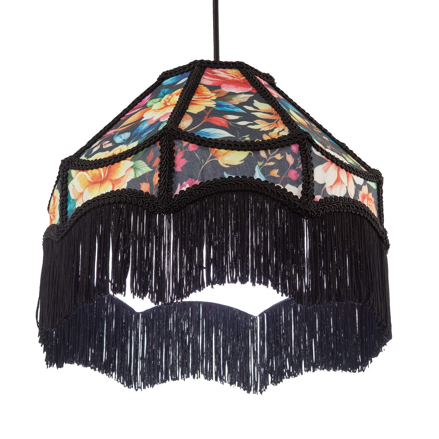 Black Victorian Empire Lamp Shade with Chic Multi Colour Floral Design Image 5
