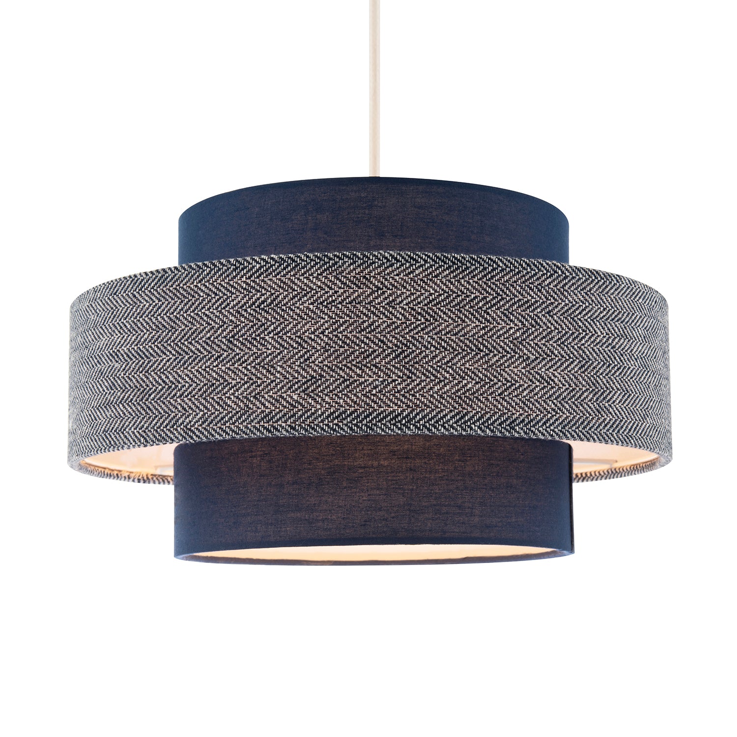Modern Navy Blue Herringbone Linen Triple Tier Design Pendant Shade Image 2