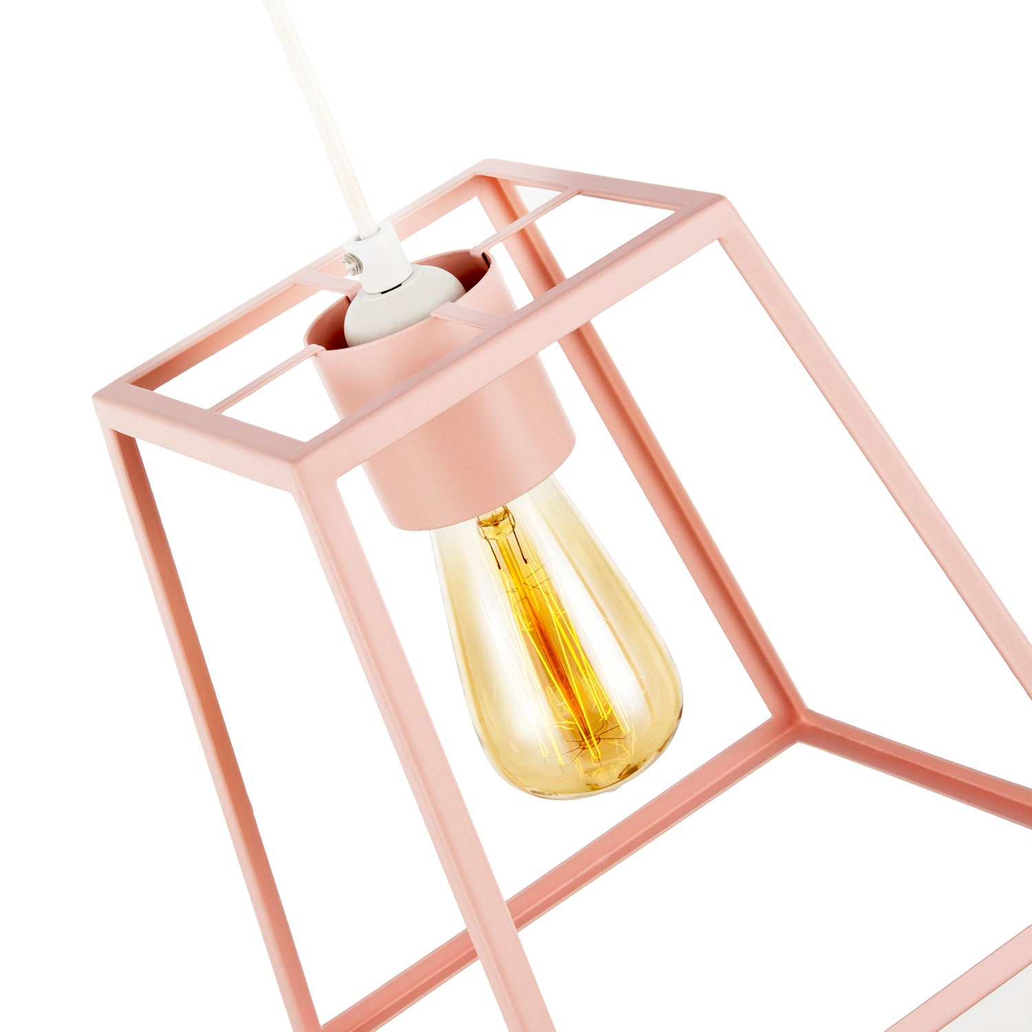 Industrial Lantern Lamp Shade in Matte Pink with Square Top and Bottom Image 3