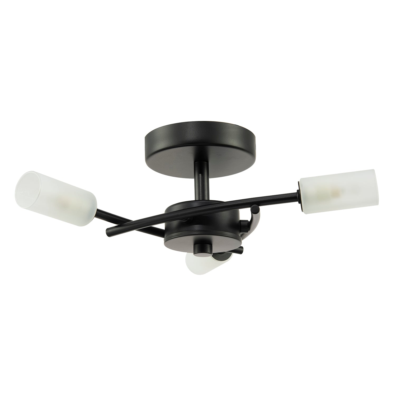 Contemporary Designer 3-Arm Matte Black Ceiling Light with Tubular Shades Image 1