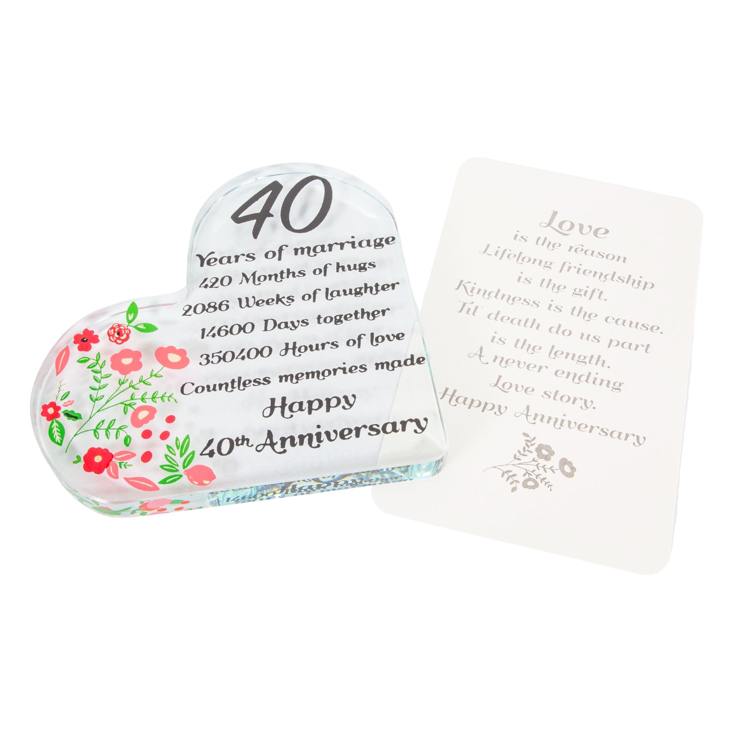 Sleek Contemporary Clear Toughened Glass 40th Anniversary Sentiment Ornament Image 2