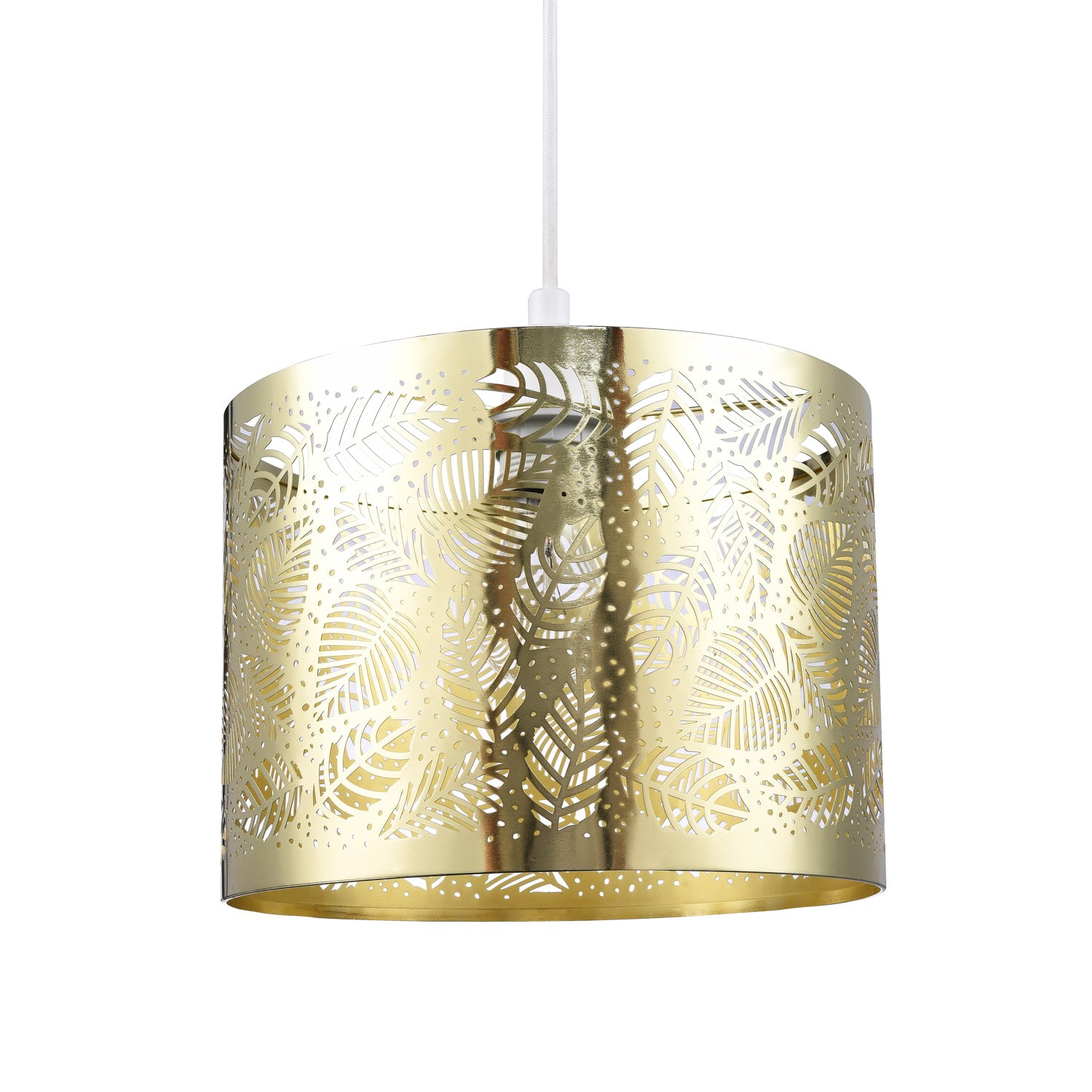 Contemporary Gold Plated Metal Pendant Light Shade with Fern Leaf Decoration Image 1