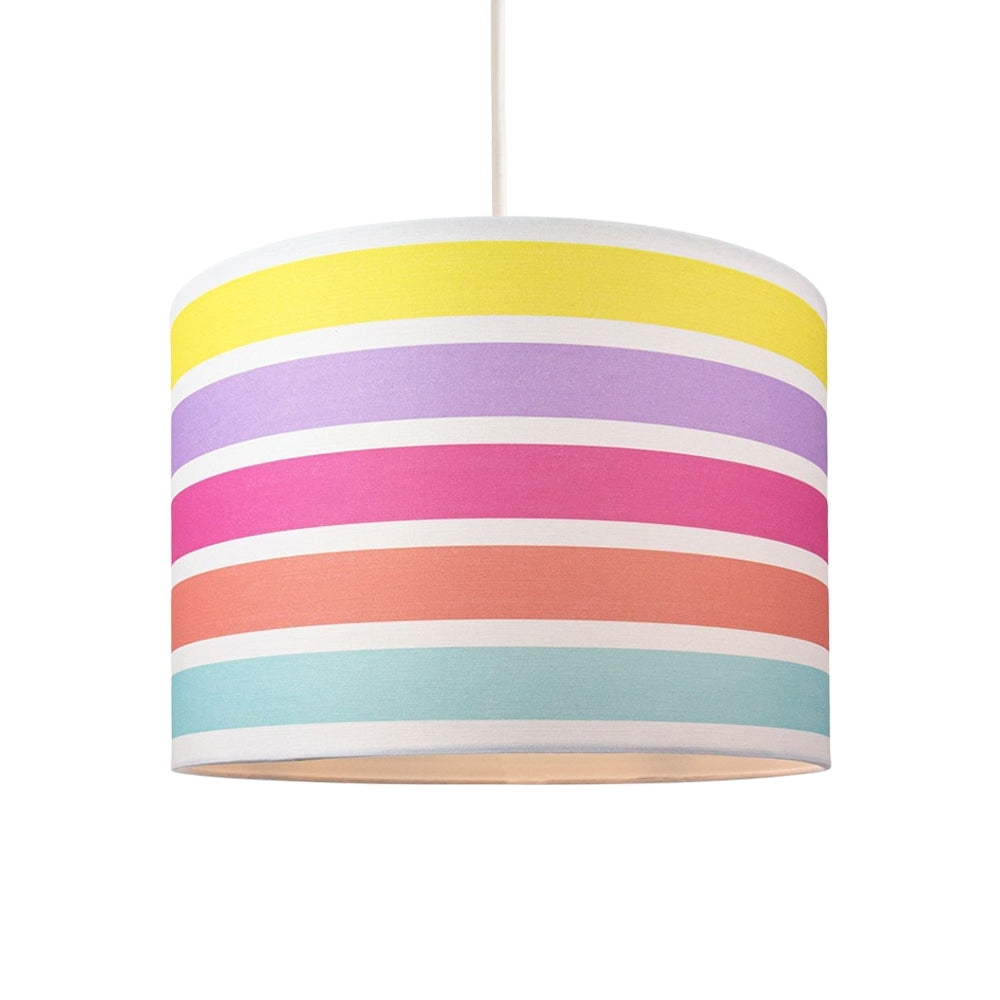 Modern and Cute Multi Coloured Rainbow Stripe Cotton Fabric Lamp Shade - 10" Image 2