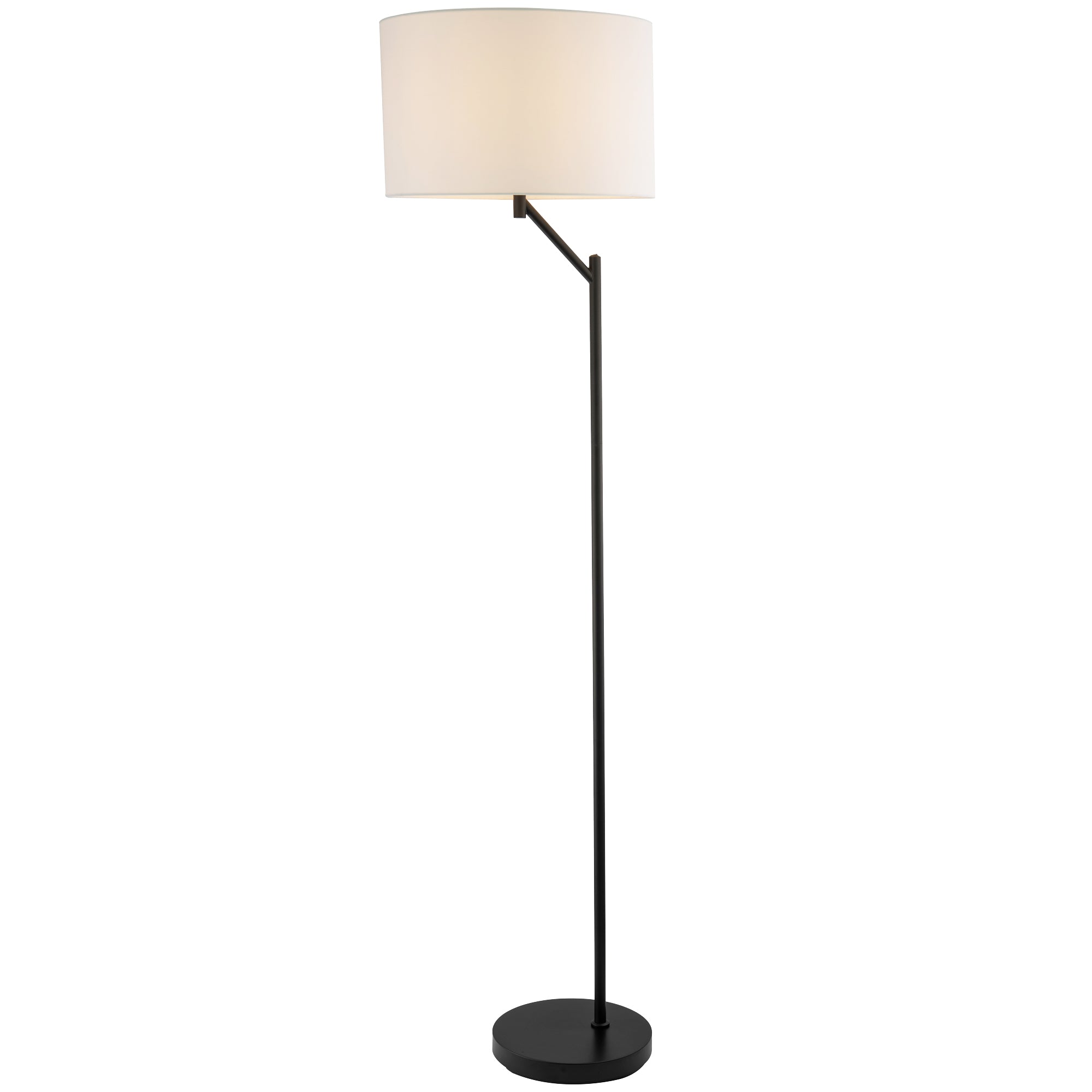 Designer Matte Black Floor Lamp with Rocker Switch and Ivory White Fabric Shade Image 1