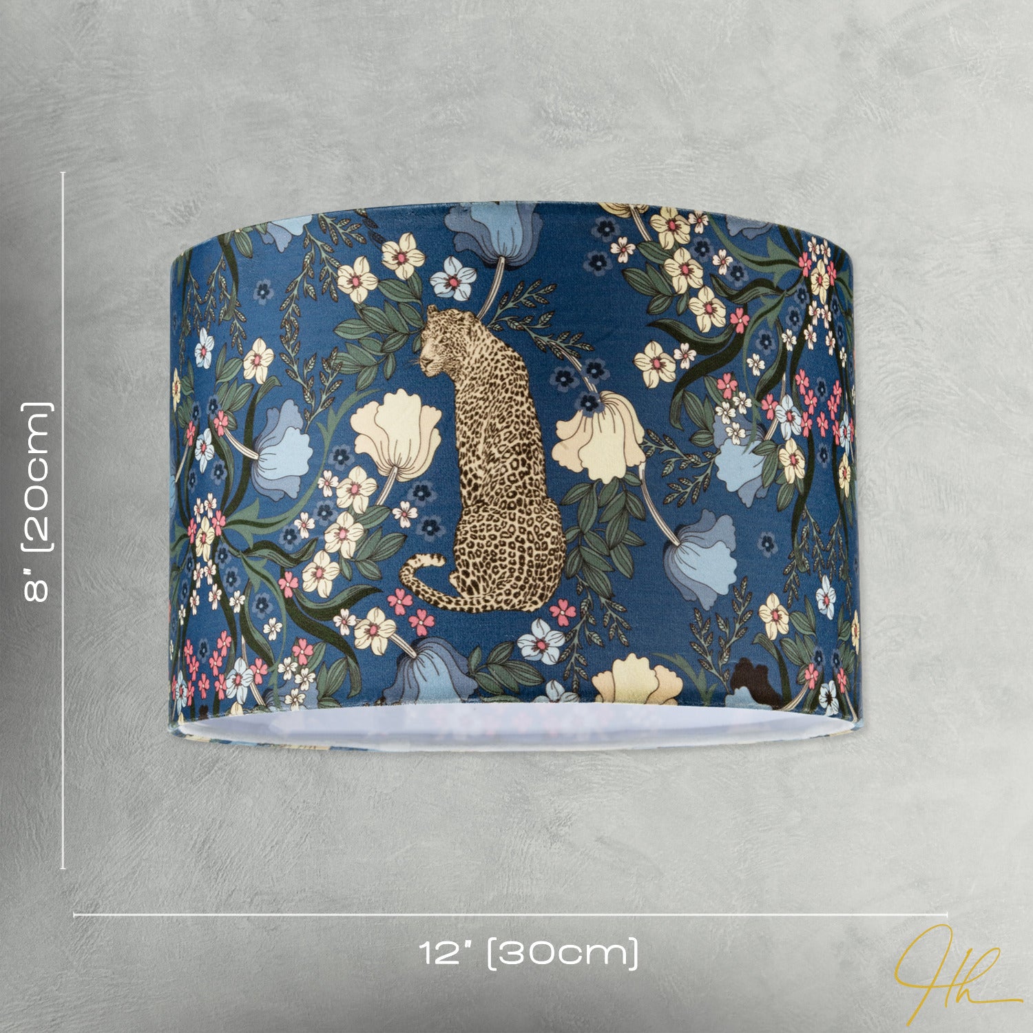 Rich Midnight Blue Lampshade with Leopard and Botanical Foliage Design Image 7