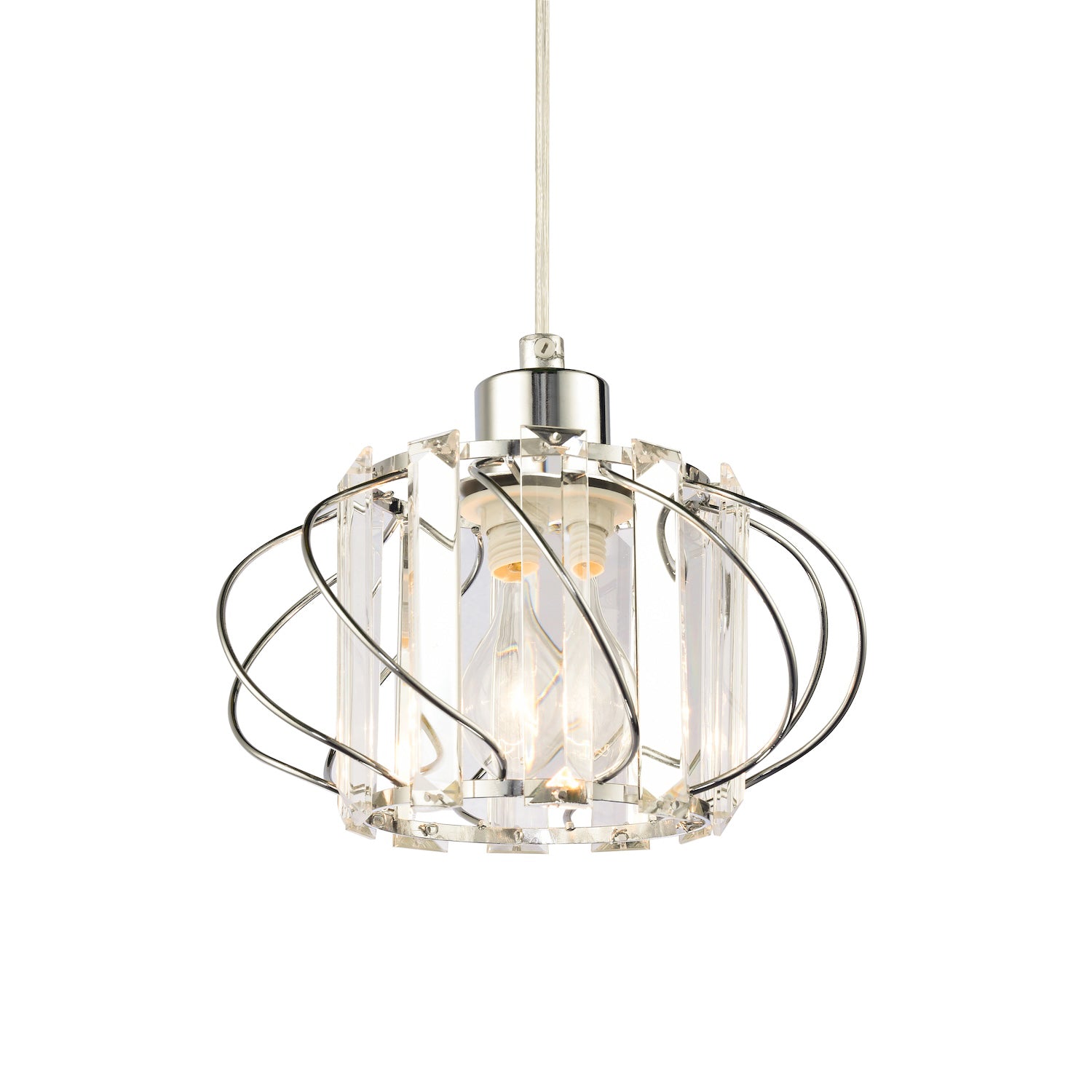 Modern Pendant Lamp Shade with Clear Acrylic Rectangular Prims and Chrome Frame Image 1