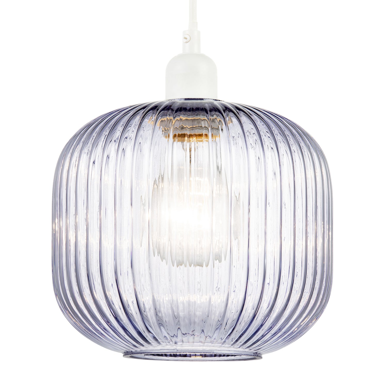 Modern Designer Soft Lilac Line Ribbed Glass Round Pendant Lamp Shade Image 2
