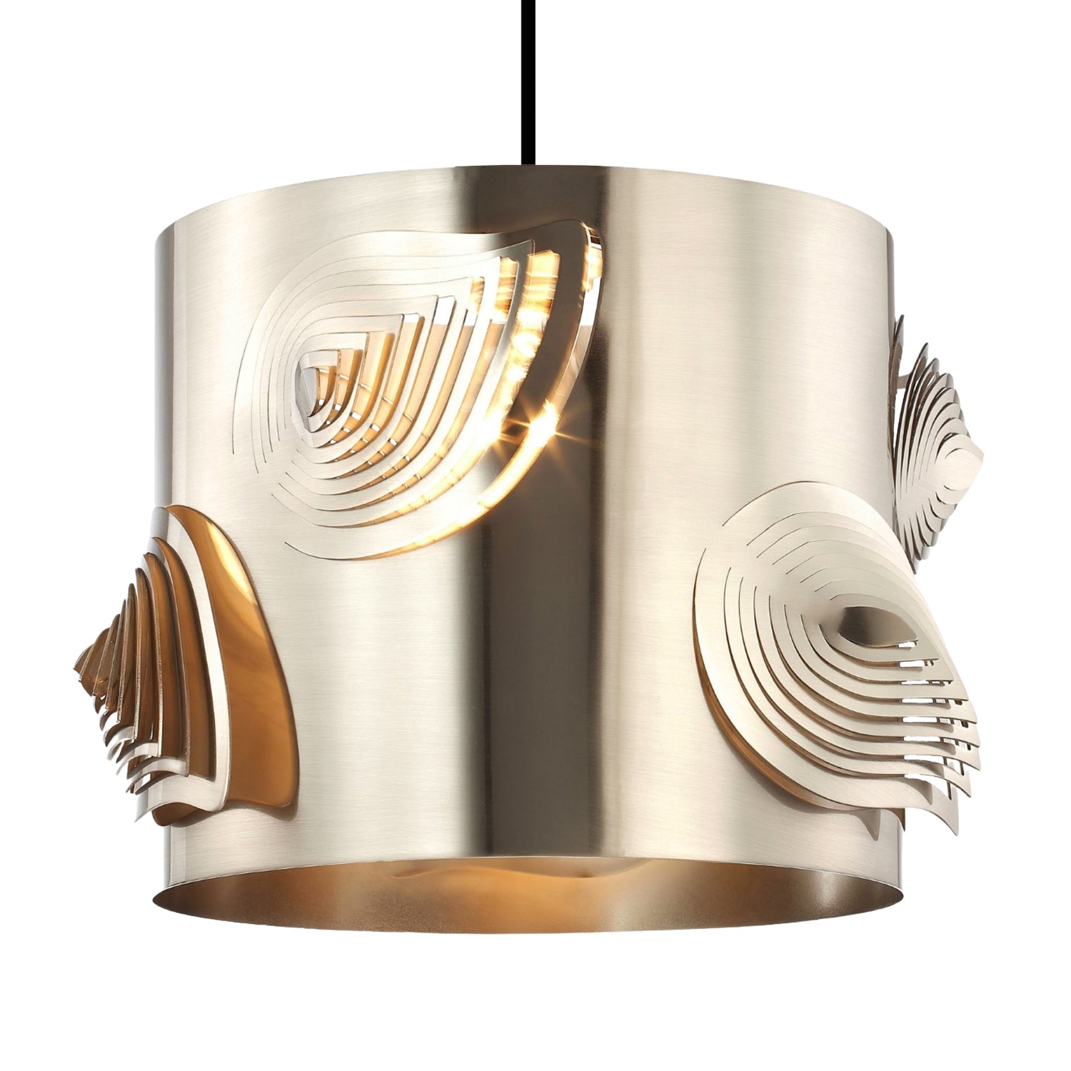 Satin Nickel Solid Metal Easy Fit Lamp Shade with Laser Cut Leaves Image 1