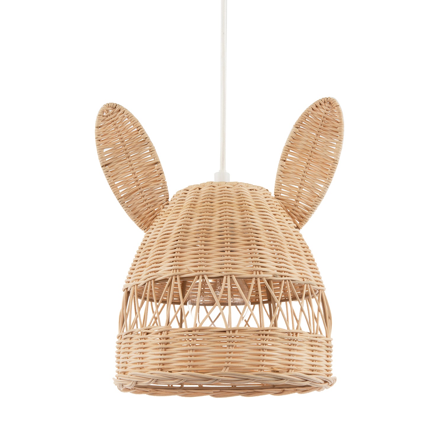 Natural Woven Rattan Childrens Pendant Lighting Shade with Bunny Ears Image 1