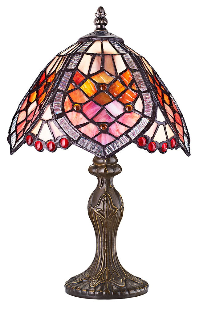 Handmade Red Beaded Stained Glass Tiffany Table Lamp Image 1