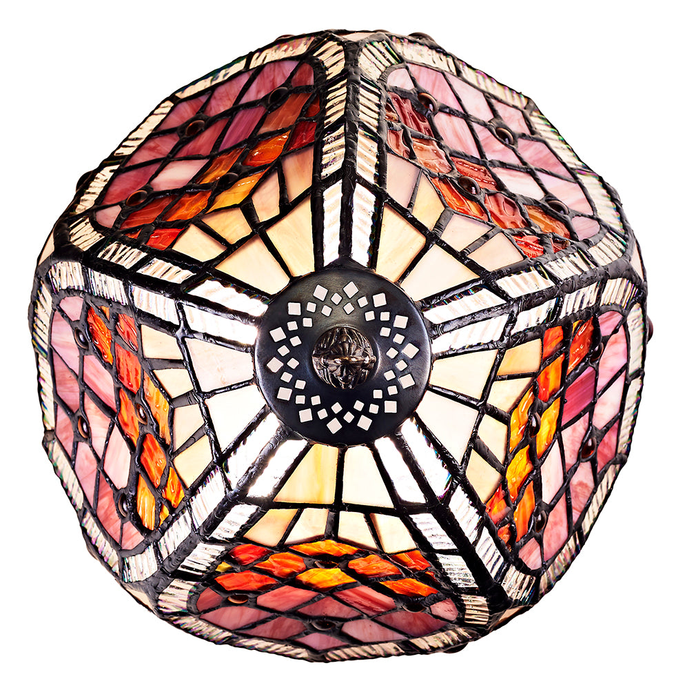 Handmade Red Beaded Stained Glass Tiffany Table Lamp Image 2