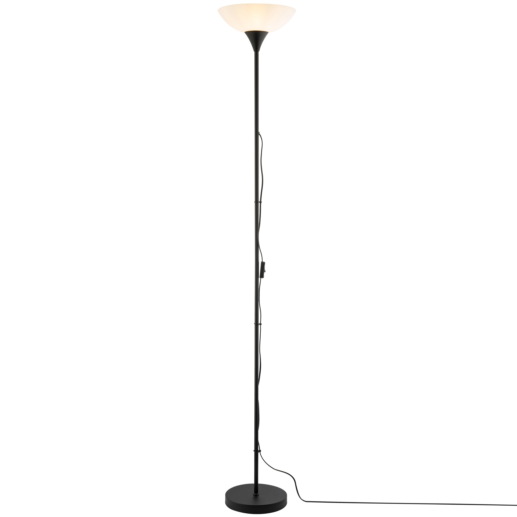 Modern Black Switched Uplighter Floor Lamp with Opal White Polycarbonate Shade Image 1