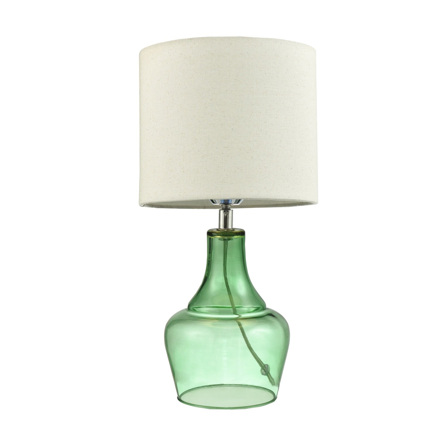 Modern Emerald Green Glass Lamp with Natural Linen Fabric Shade and Clear Cable Image 2