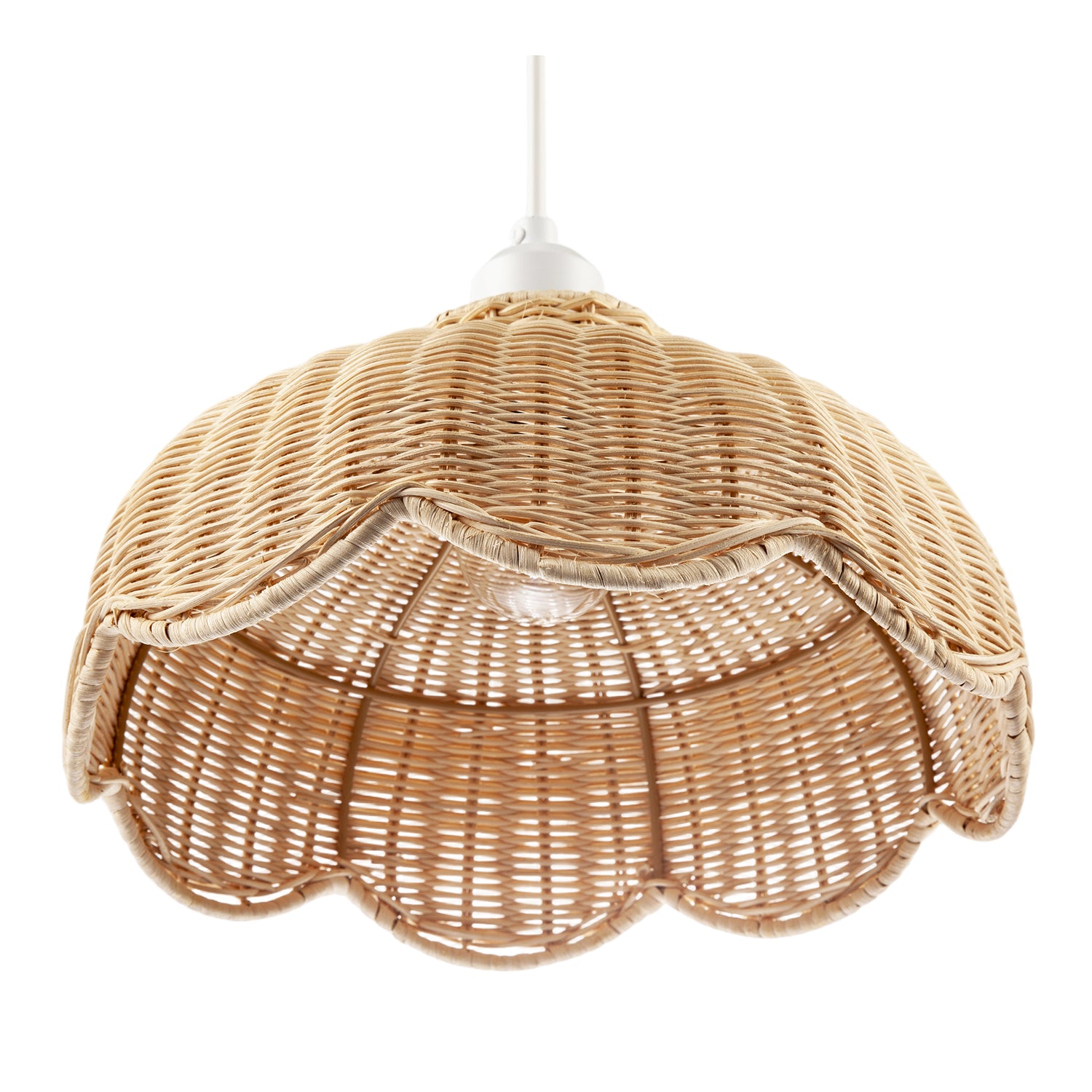 Handwoven Natural Rattan Pendant Light Shade with Scalloped Edge Image 5