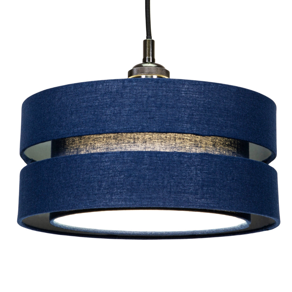 Contemporary Quality Blue Linen Fabric Triple Tier Ceiling Pendant Light Shade Image 1