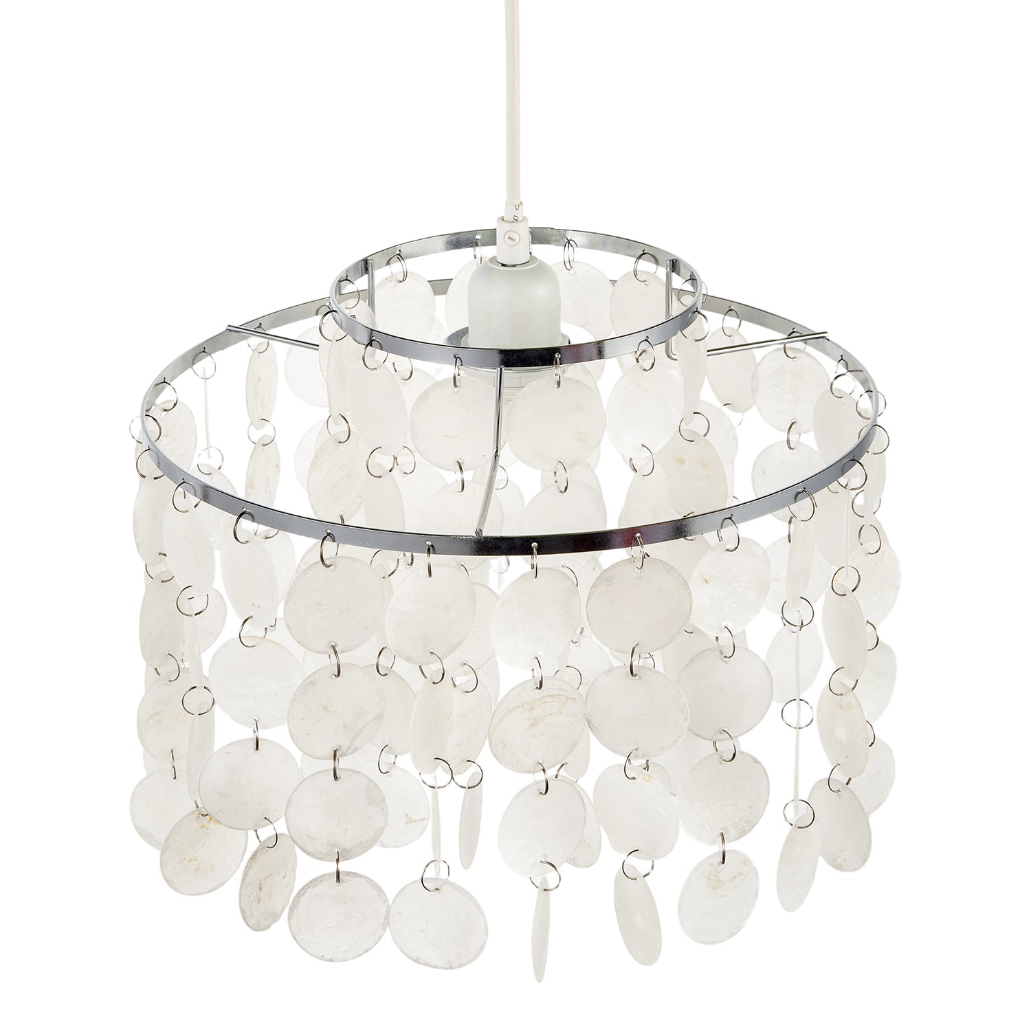 Chrome Pendant Shade with Cascading Natural Capiz Style Shell Discs Image 3