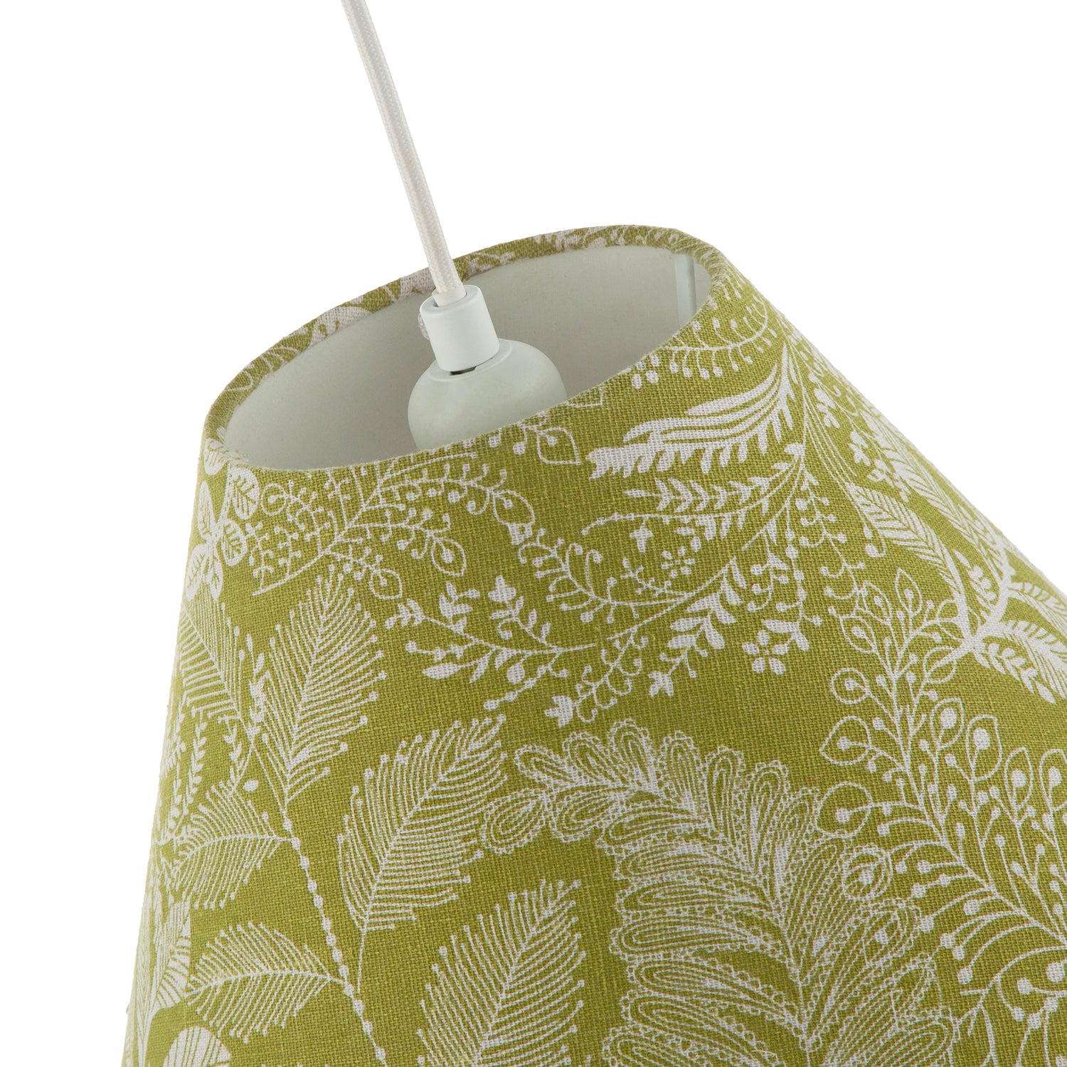 Olive Green Jacquard Linen Floral Coolie Lamp Shade with White Tassels Image 4