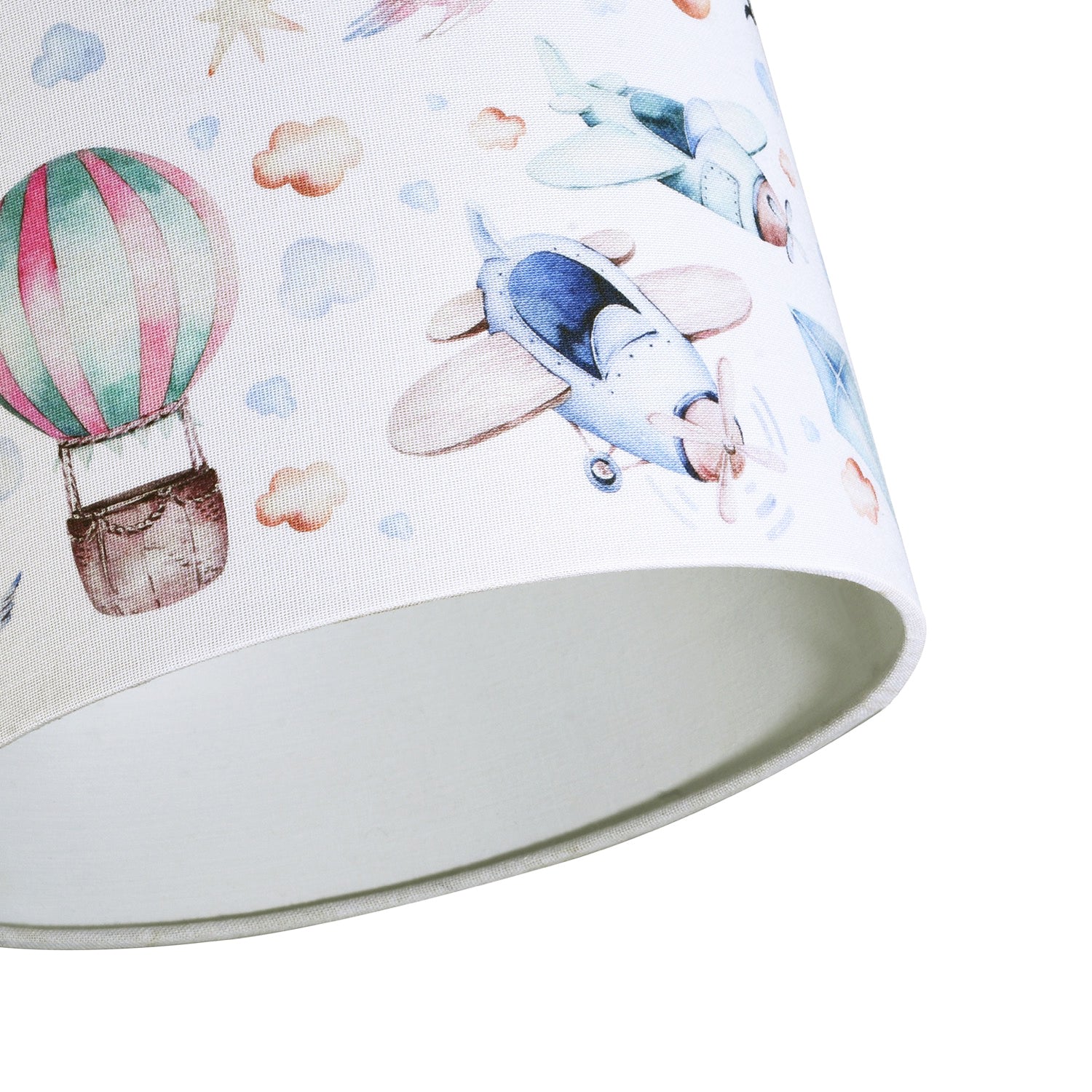 Air Travel Childrens Linen Lamp Shade - Planes Hot Air Balloons Clouds and Kites Image 5