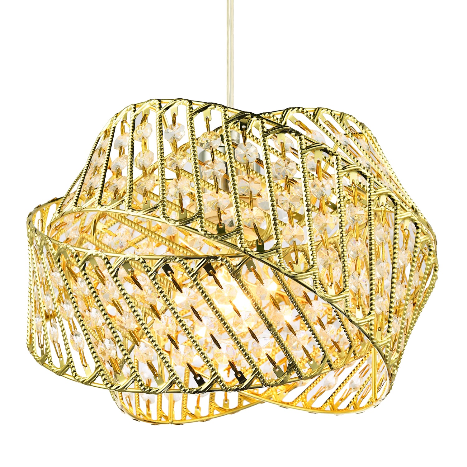 Designer Triple Ring Gold Pendant Light Shade with Small Clear Acrylic Beads Image 1