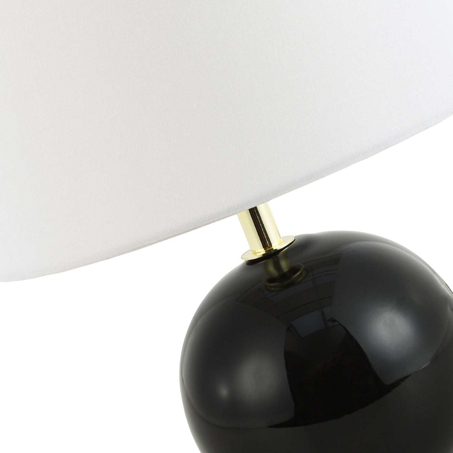 Traditional Round Ceramic Table Lamp Base in Black Gloss Finish with Gold Trim Image 4