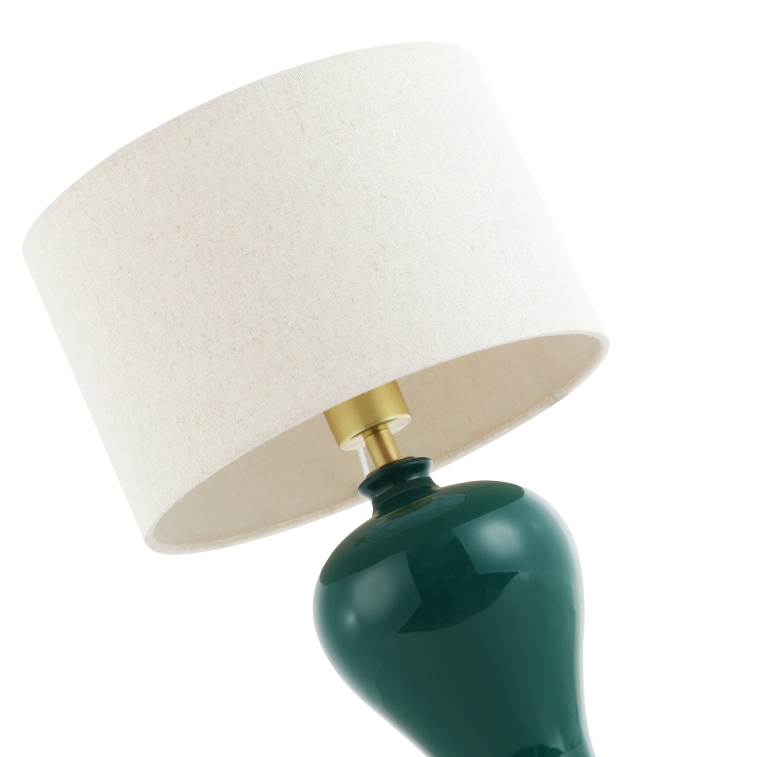 Traditional Ceramic Table Lamp Base in Glossy Forest Green with Satin Brass Trim Image 3