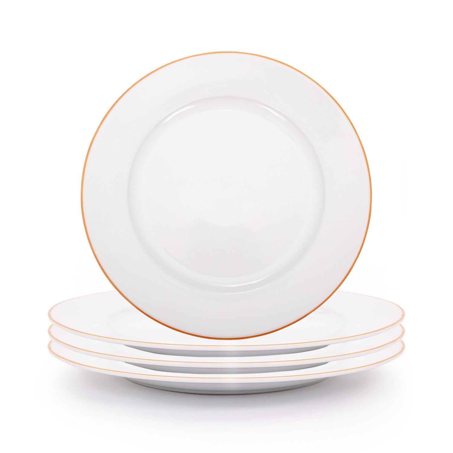 Set of 4 Durable White Ceramic Side Plates with Elegant Orange Rim Image 1