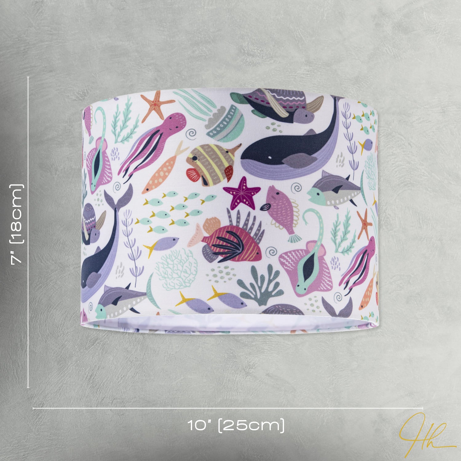 Underwater Designed Fabric Lampshade with Whales Turtles Tropical Fish Image 7