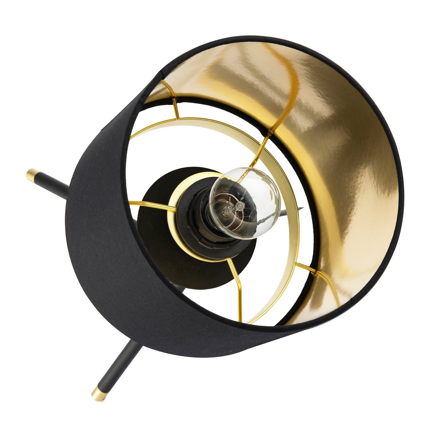 Black Tripod Table Lamp with Gold Metal Ring and Cotton Drum Shade Image 5