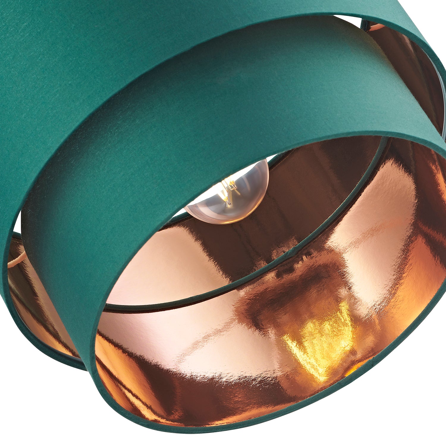 Modern Forest Green Cotton Double Tier Ceiling Shade with Shiny Copper Inner Image 3