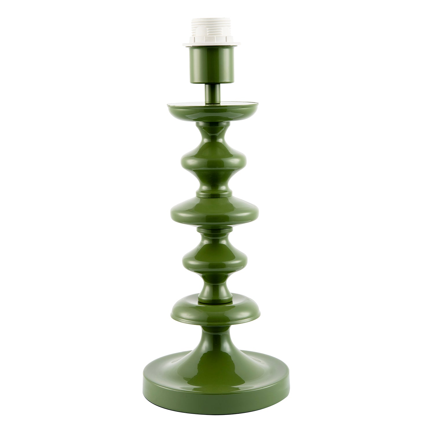 Modern Olive Green Gloss Table Lamp Base with Chic Round Step Design Image 1