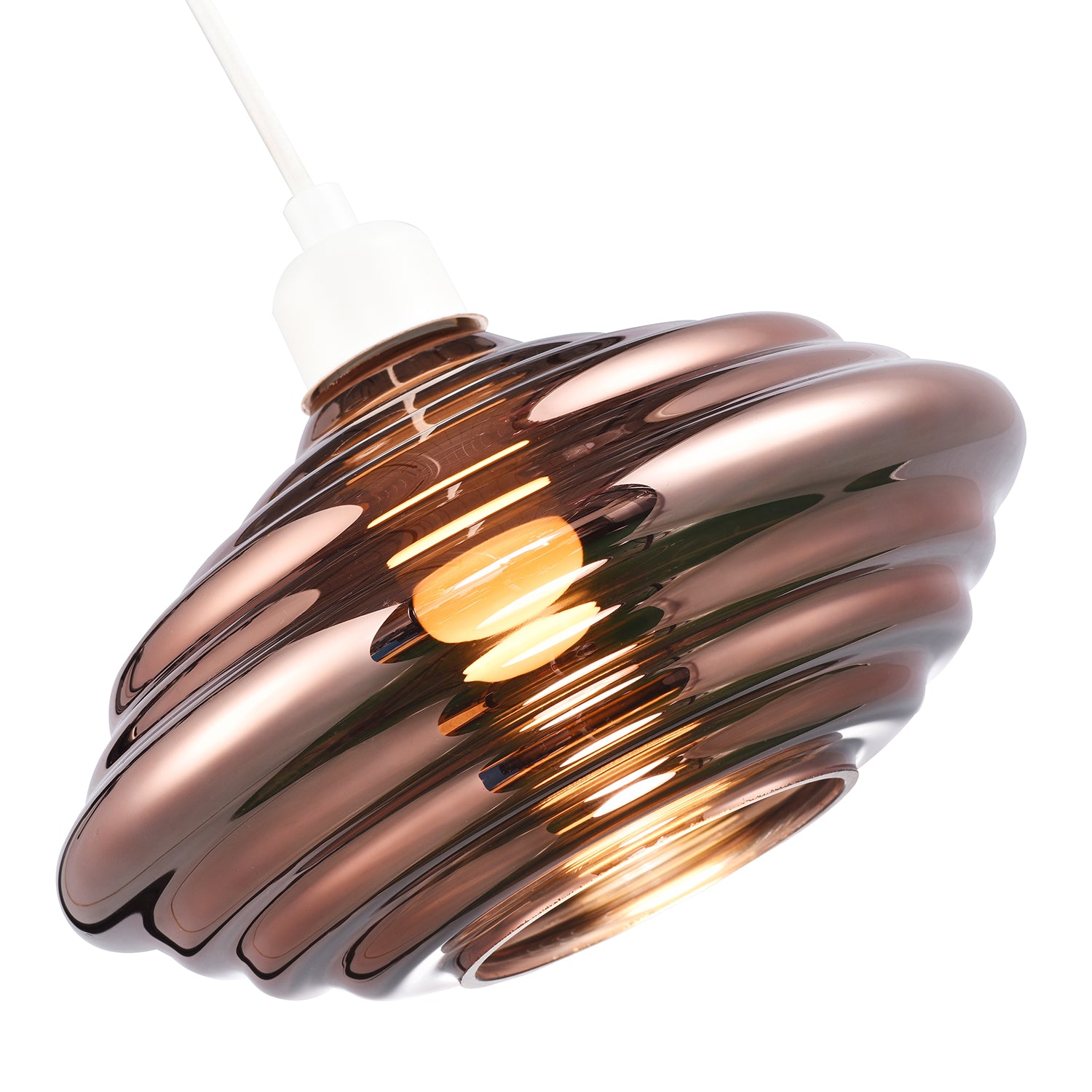 Modern Ribbed Honeycomb Glass Pendant Light Shade in Copper Plated 26cm Diameter Image 4