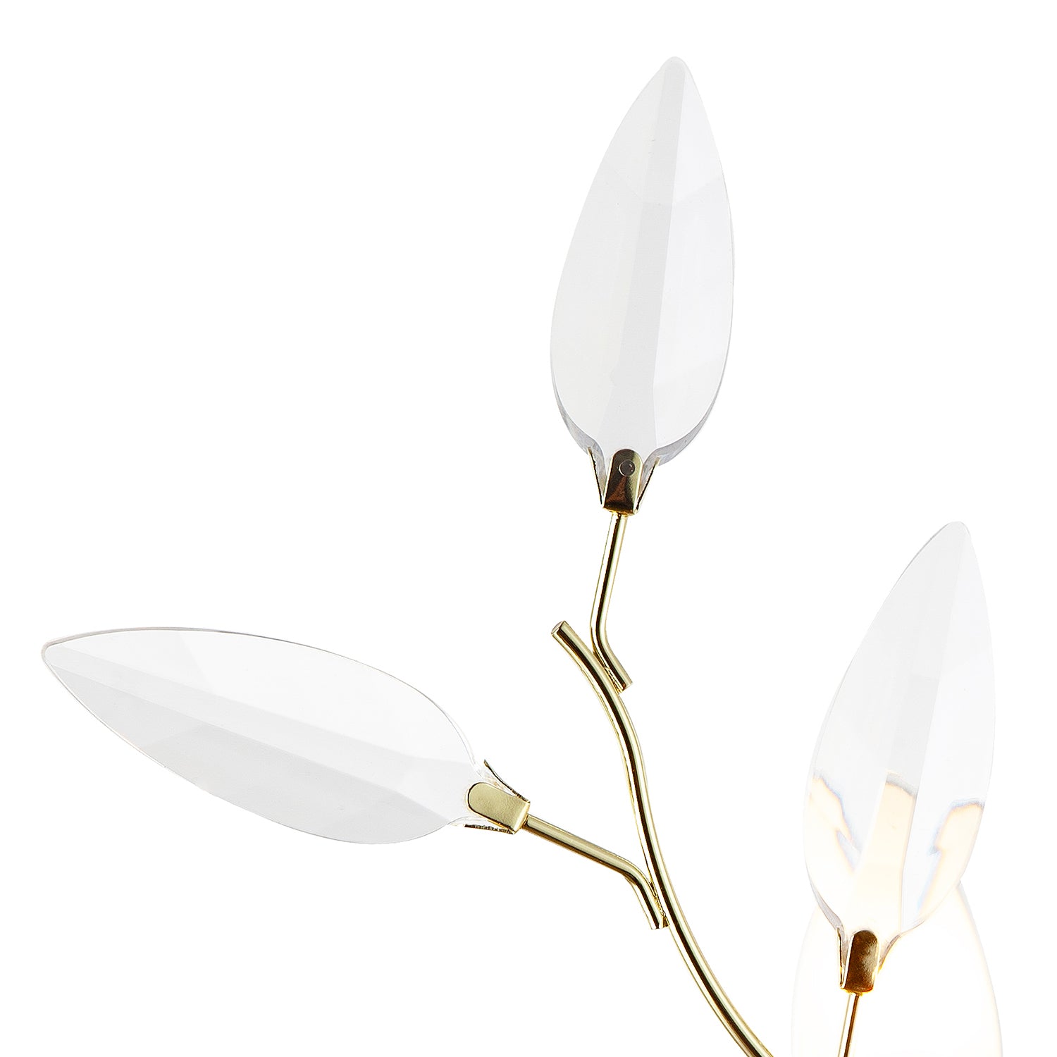 Modern Birch Polished Brass Plated Wall Light Fixture with Clear Acrylic Leaves Image 4