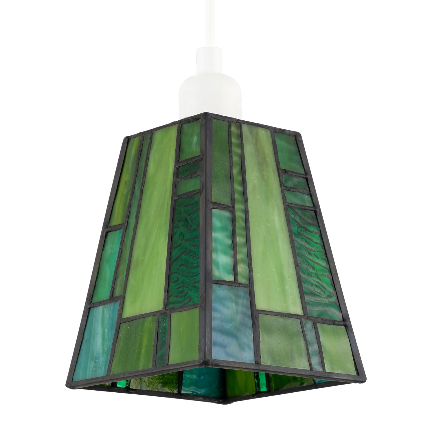Art Deco Tiffany Glass Pendant Shade with Emerald and Green Panels Image 1