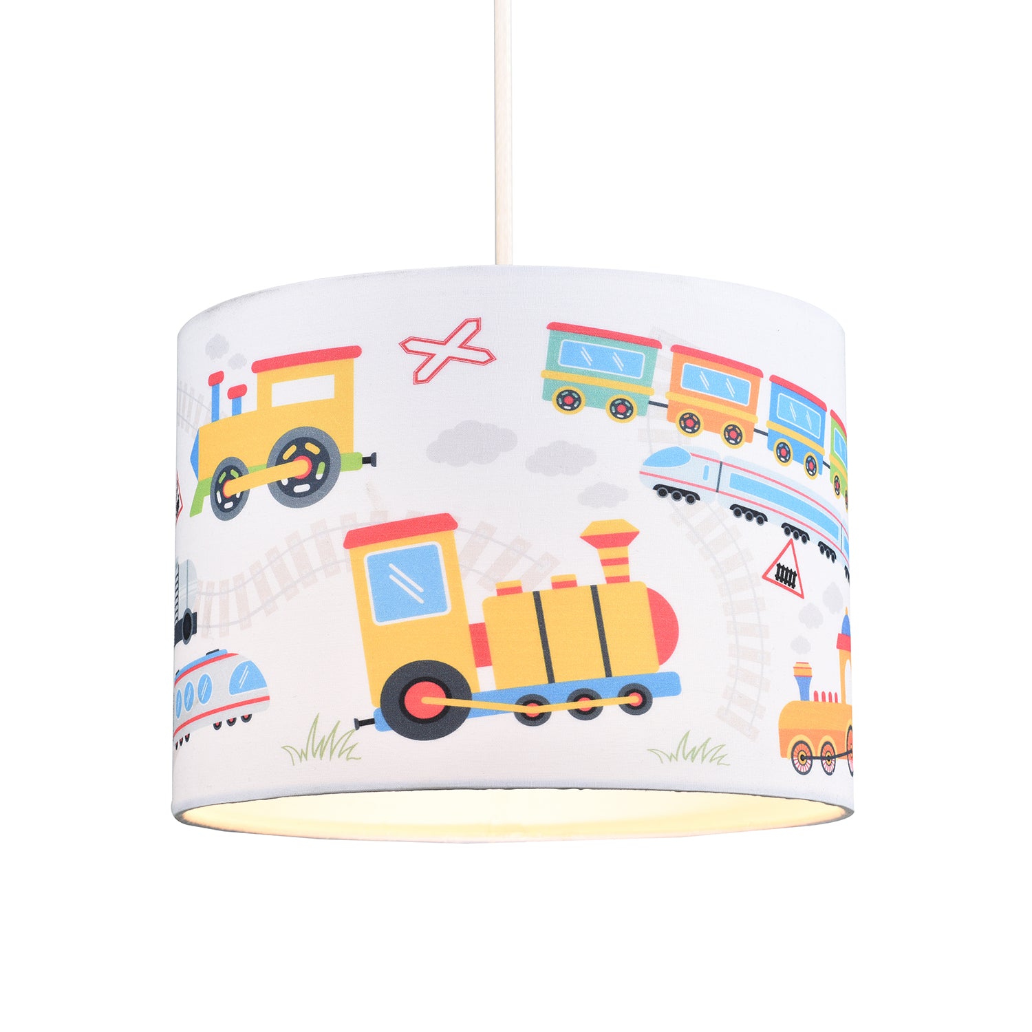 Modern and Colourful Trains Childrens Cotton Fabric Round Drum Lamp Shade - 25cm Image 4