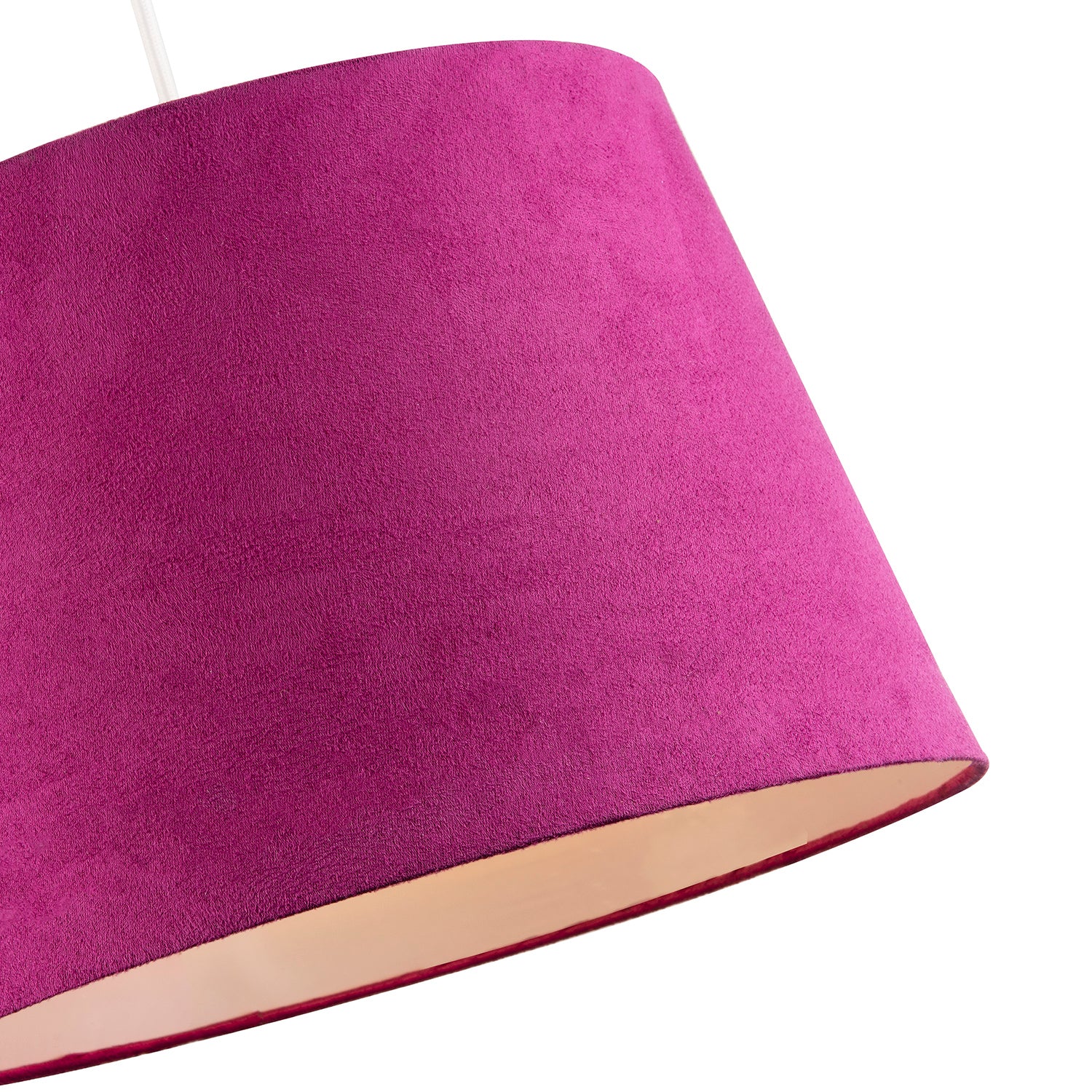 Hot Pink Velvet Fabric 12 Inch Drum Lamp Shade with White Cotton Inner Image 3
