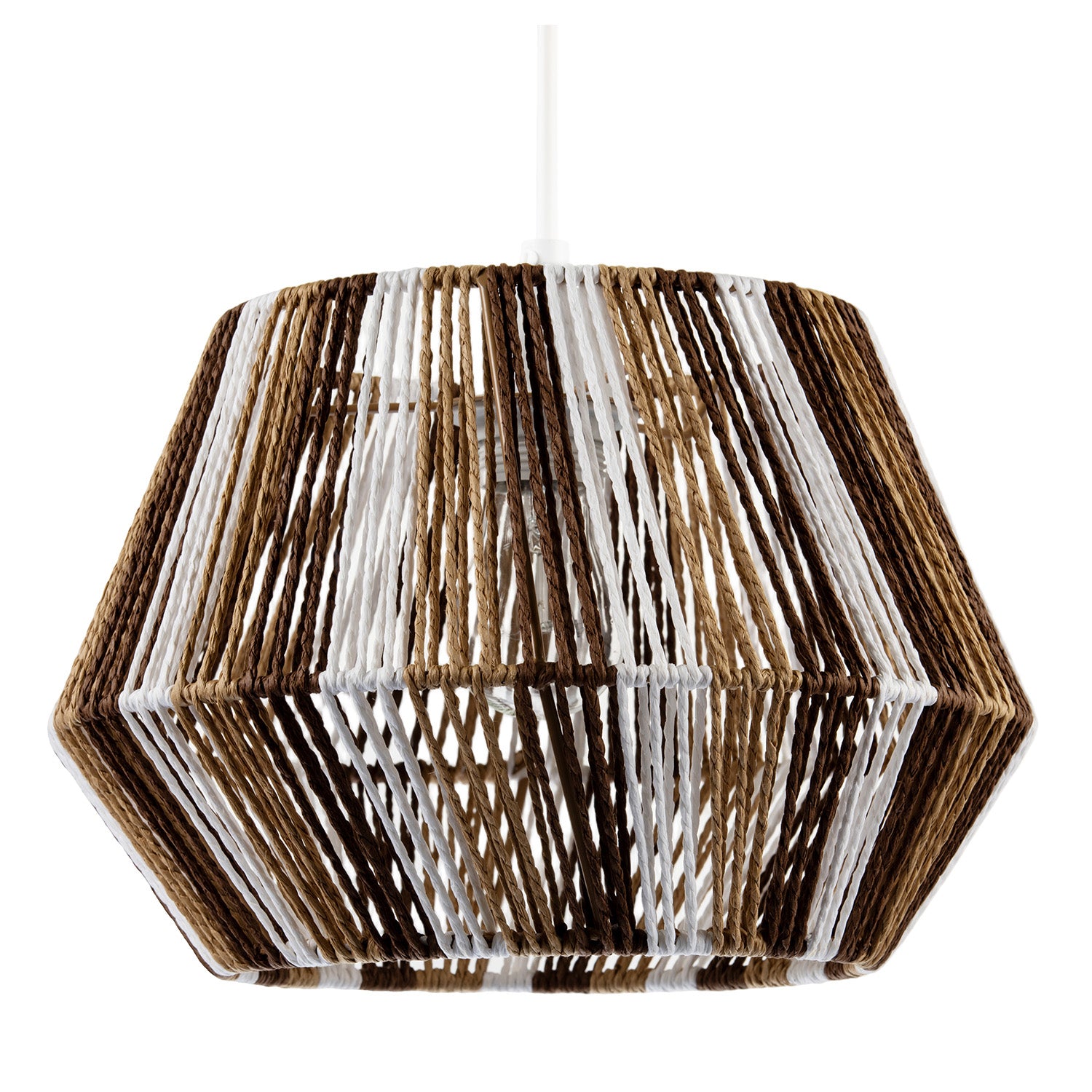 Coastal Twisted Paper Rope Pendant Shade in Brown Tones and White Image 1
