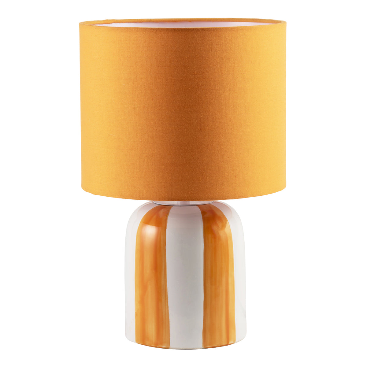 Hand Brushed Orange Striped Ceramic Table Lamp with Drum Fabric Shade Image 8