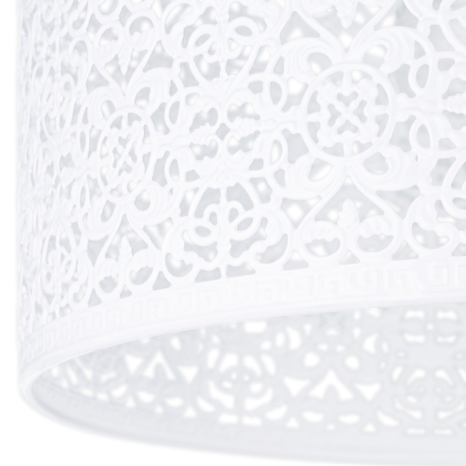 Ornate Moroccan Style Decorated White Gloss Metal Pendant Lamp Shade 25cm x 15cm Image 3