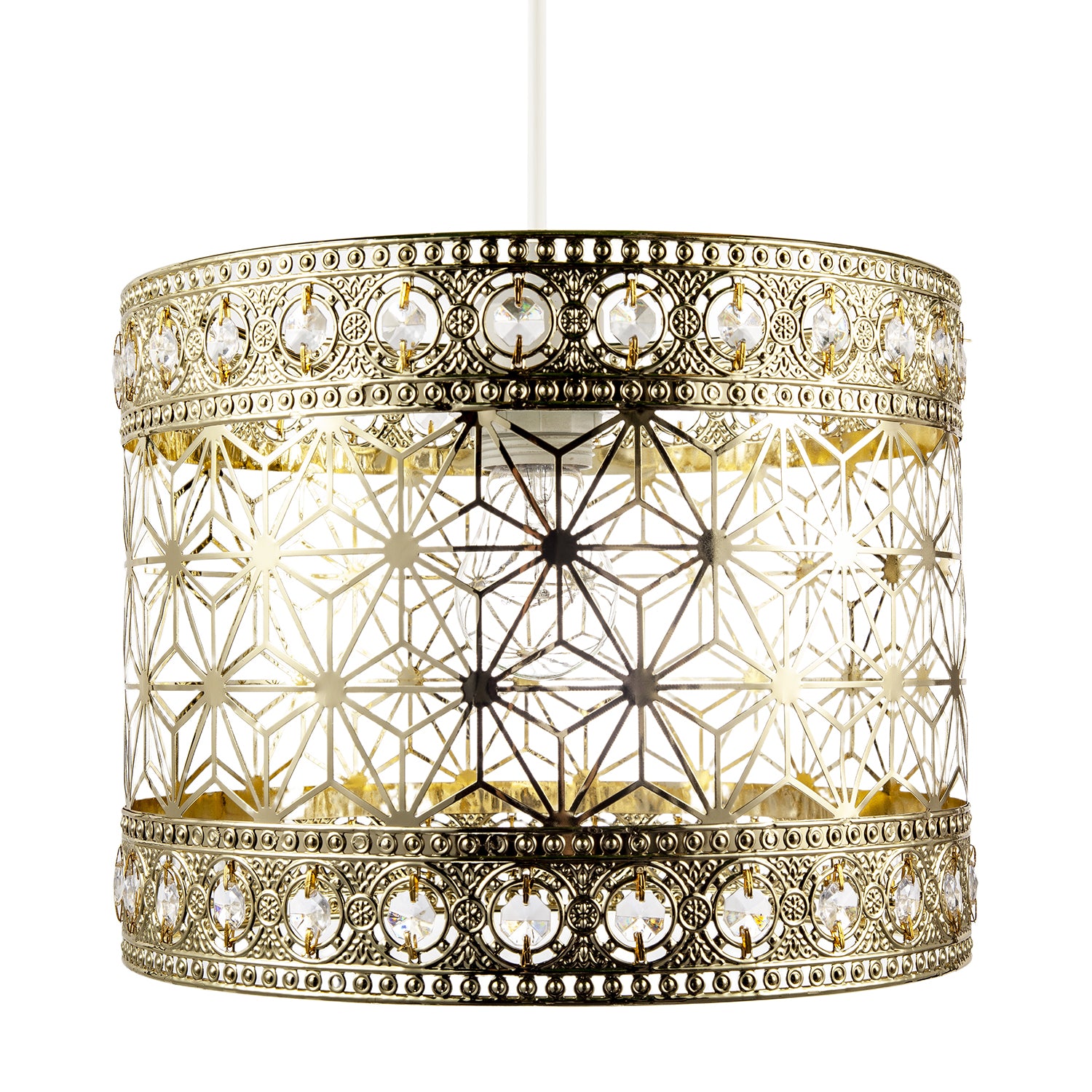 Moroccan Pendant Light Shade in Polished Gold with Clear Acrylic Beads Image 4