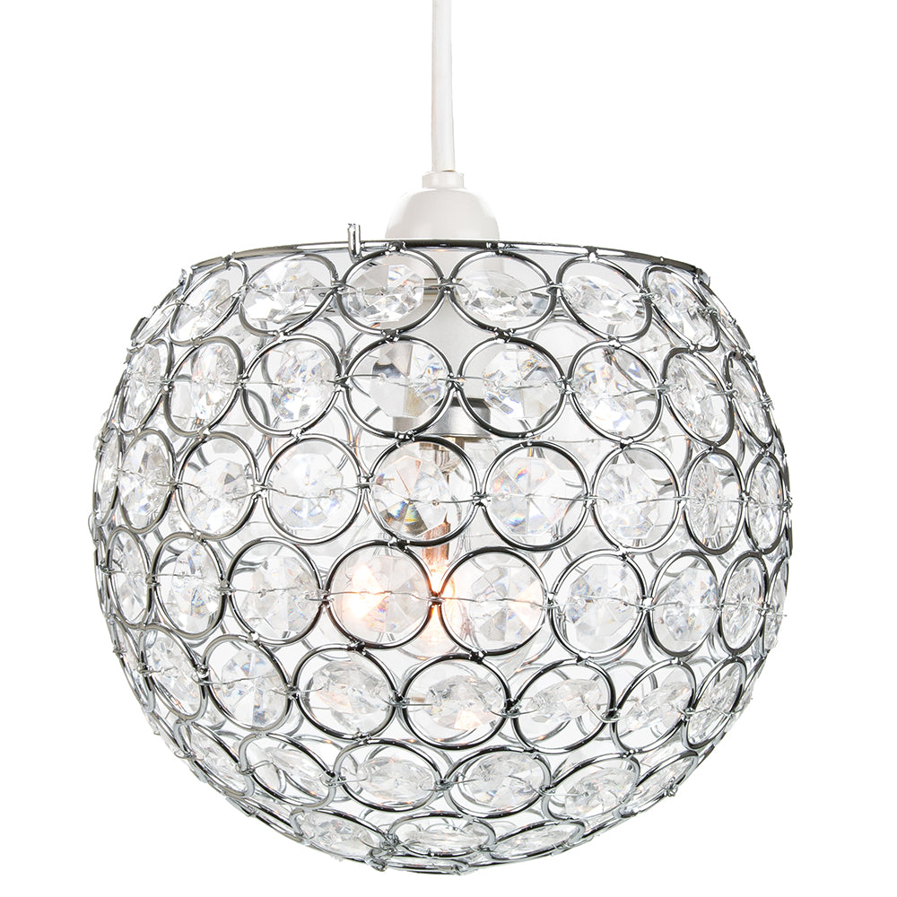 Modern Round Globe Easy Fit Pendant Shade with Small Transparent Acrylic Beads Image 2