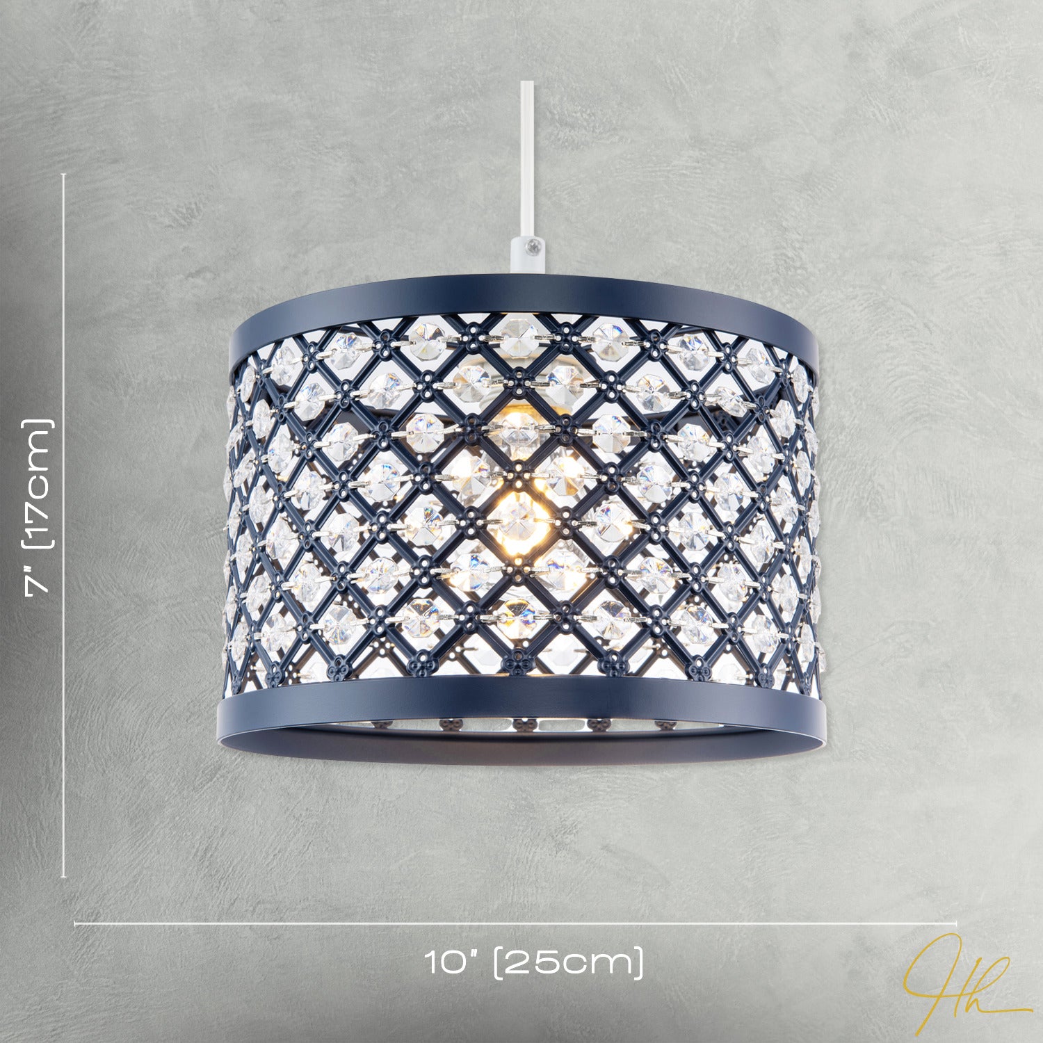 Modern Ornate Navy Blue Metal Pendant Shade with Clear Acrylic Beads Image 7