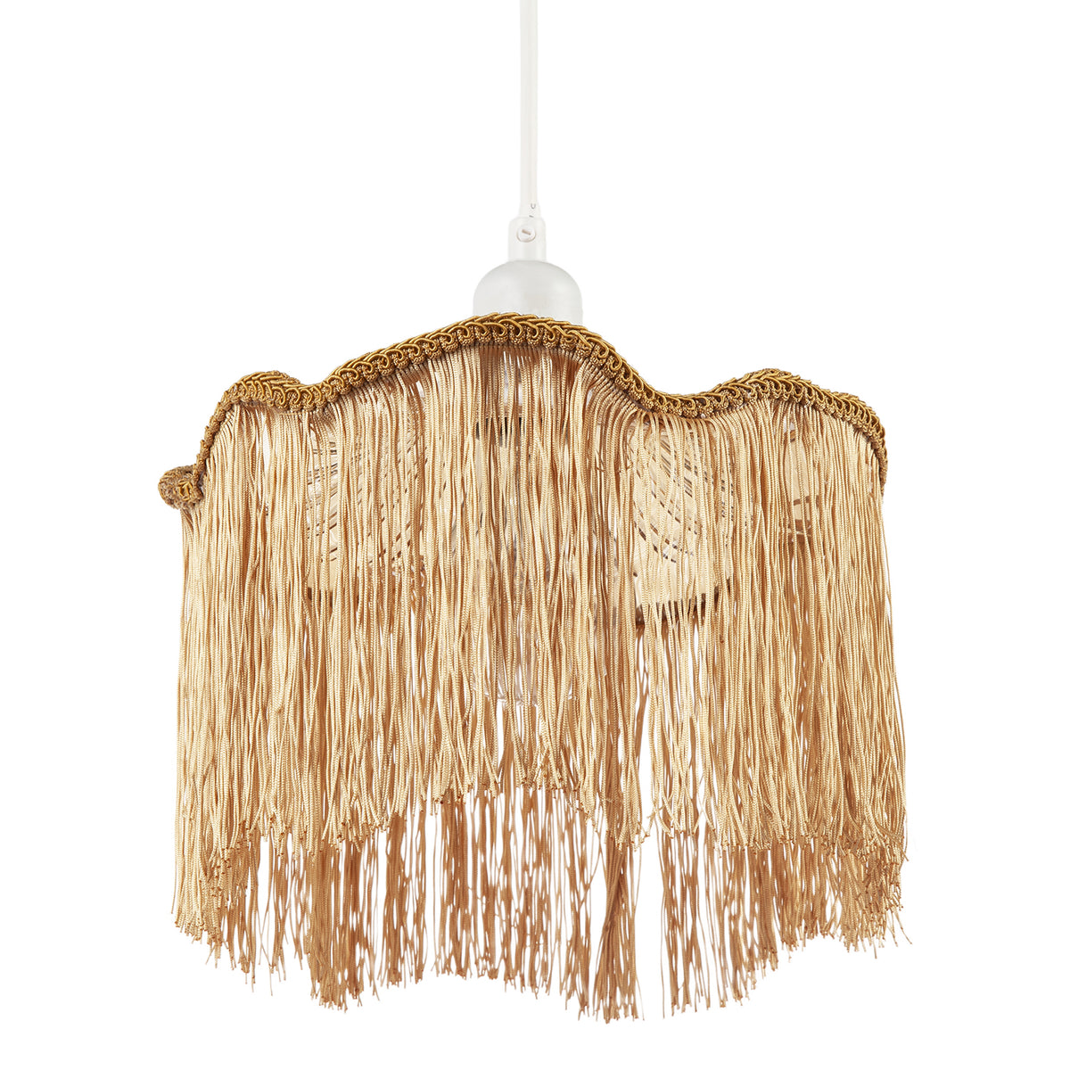 Striking Gold Fringed Orange Glass Pendant Shade with Long Tassels Image 4