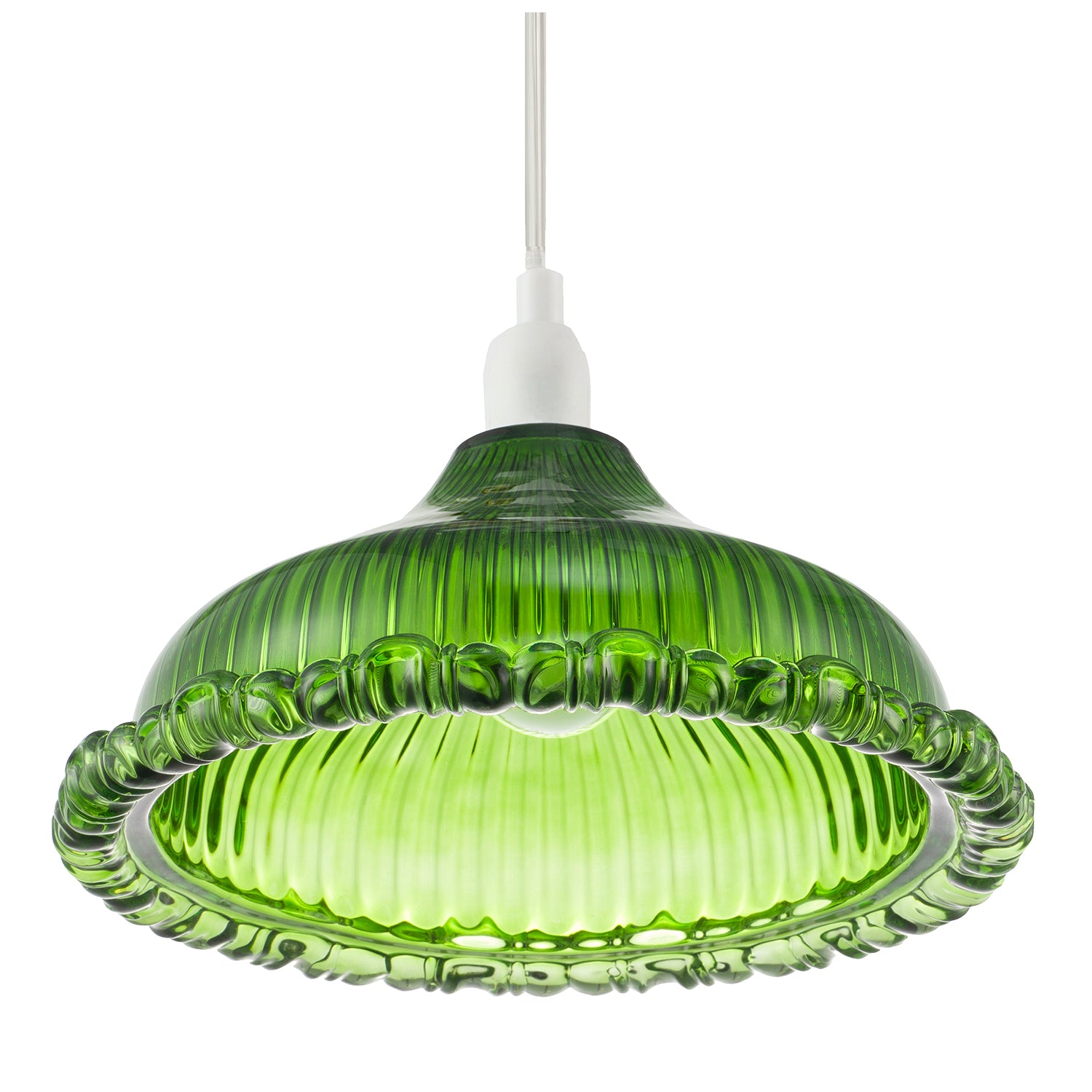 Modern Green Line Ribbed Glass Pendant Light Shade with Moulded Edge Image 5