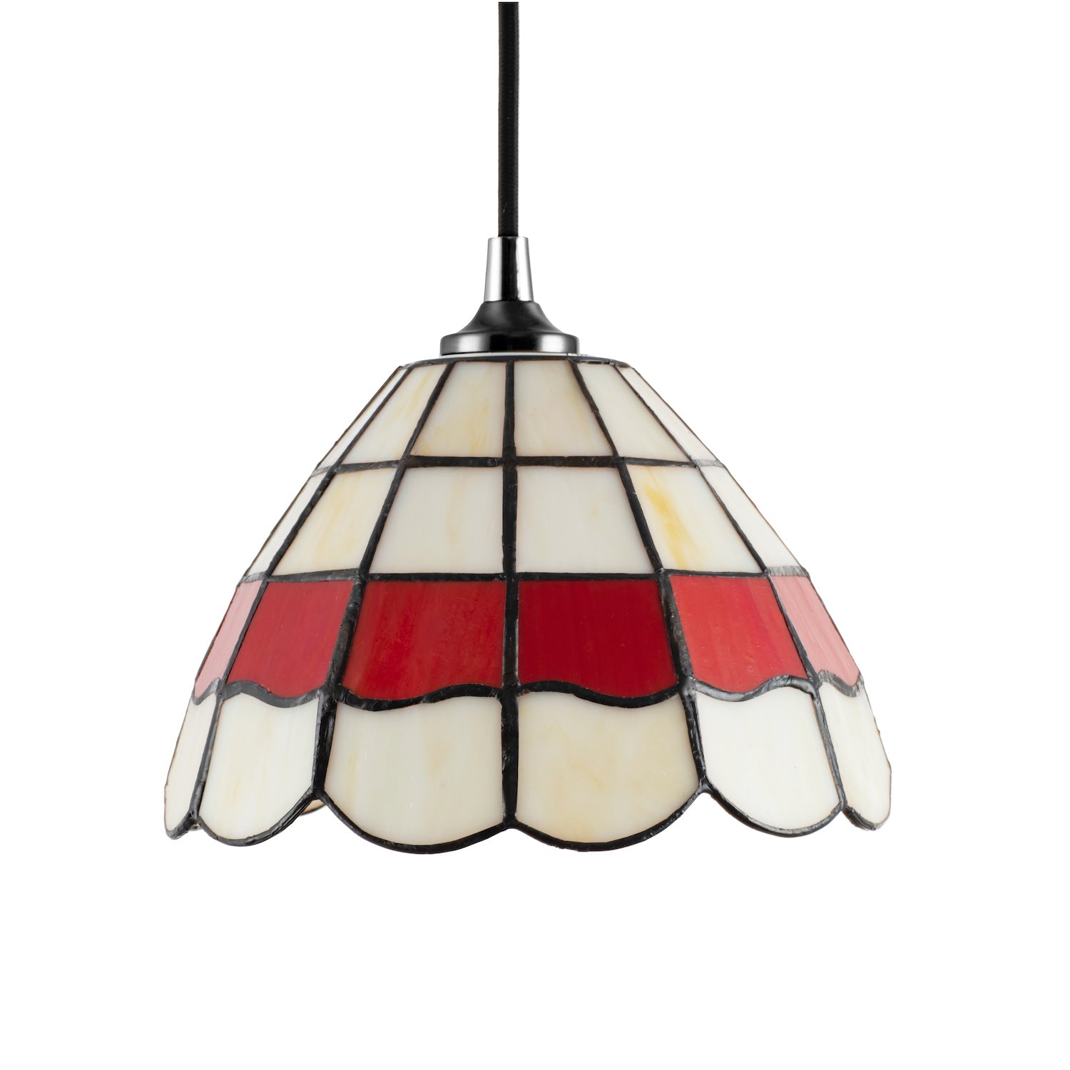 Traditional Red and Amber Stained Glass Tiffany Pendant Lighting Shade Image 1